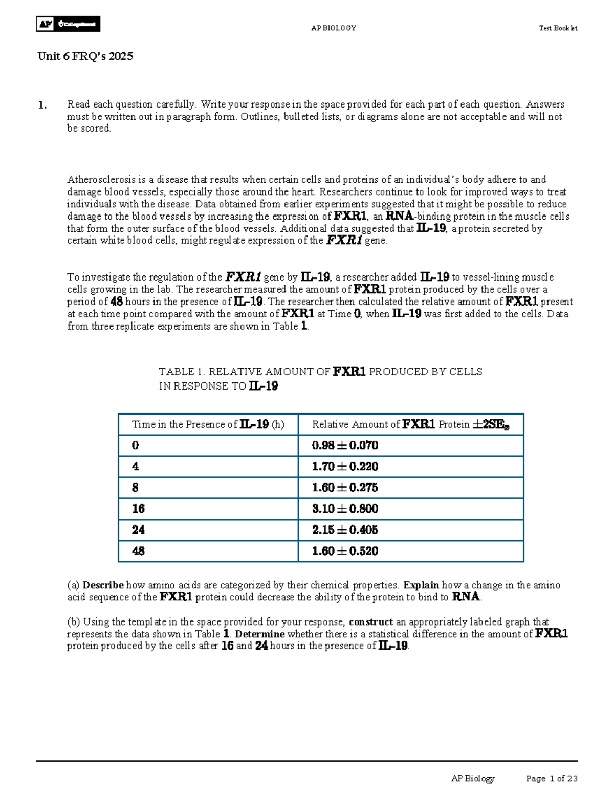 AP BIOLOGY Test Booklet Unit 6 FRQs 2025: Comprehensive Study Guide ...