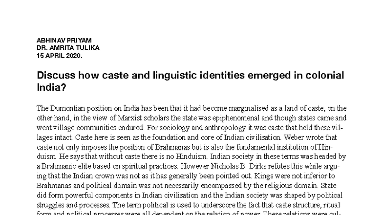 Caste and Linguistic Identities in Colonial India: A Study (MODERN ...