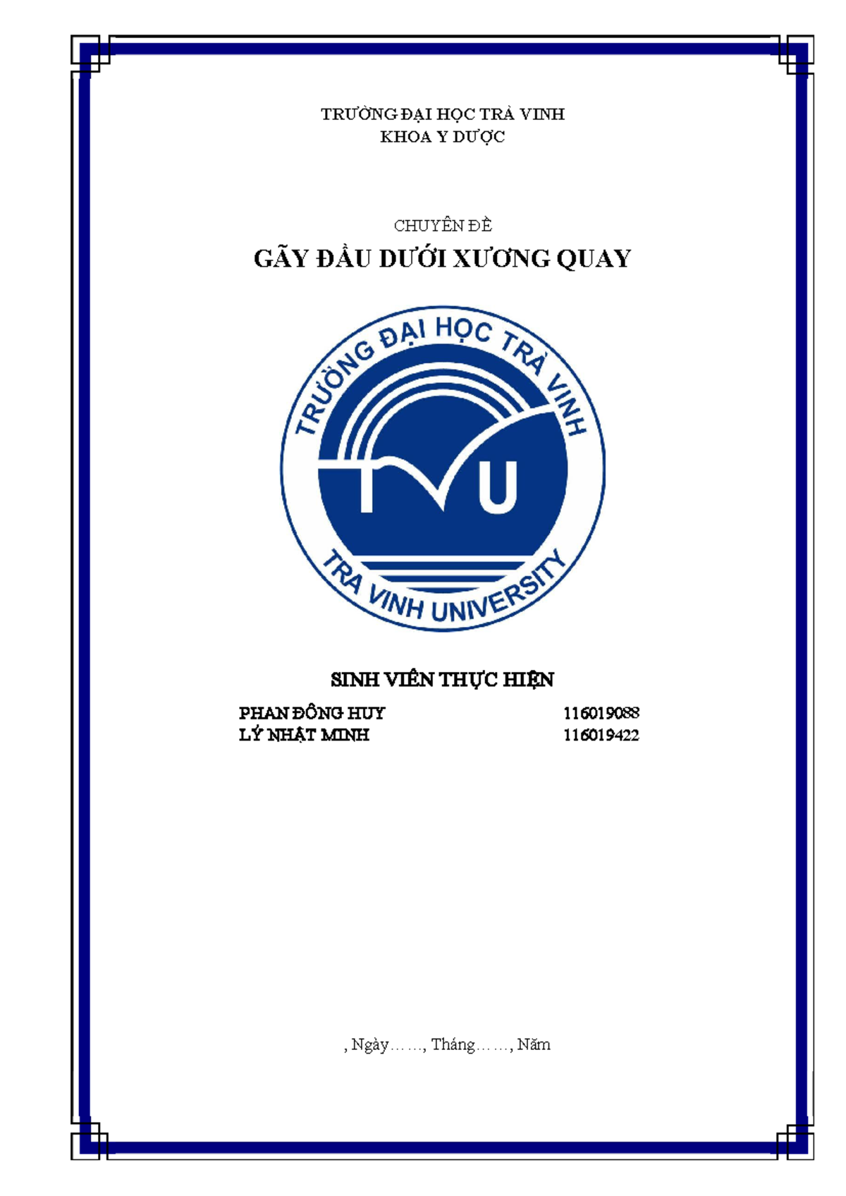 Chuyên Đề Gãy Đầu Dưới Xương Quay - Khoa Y Dược Trà Vinh - Document Preview