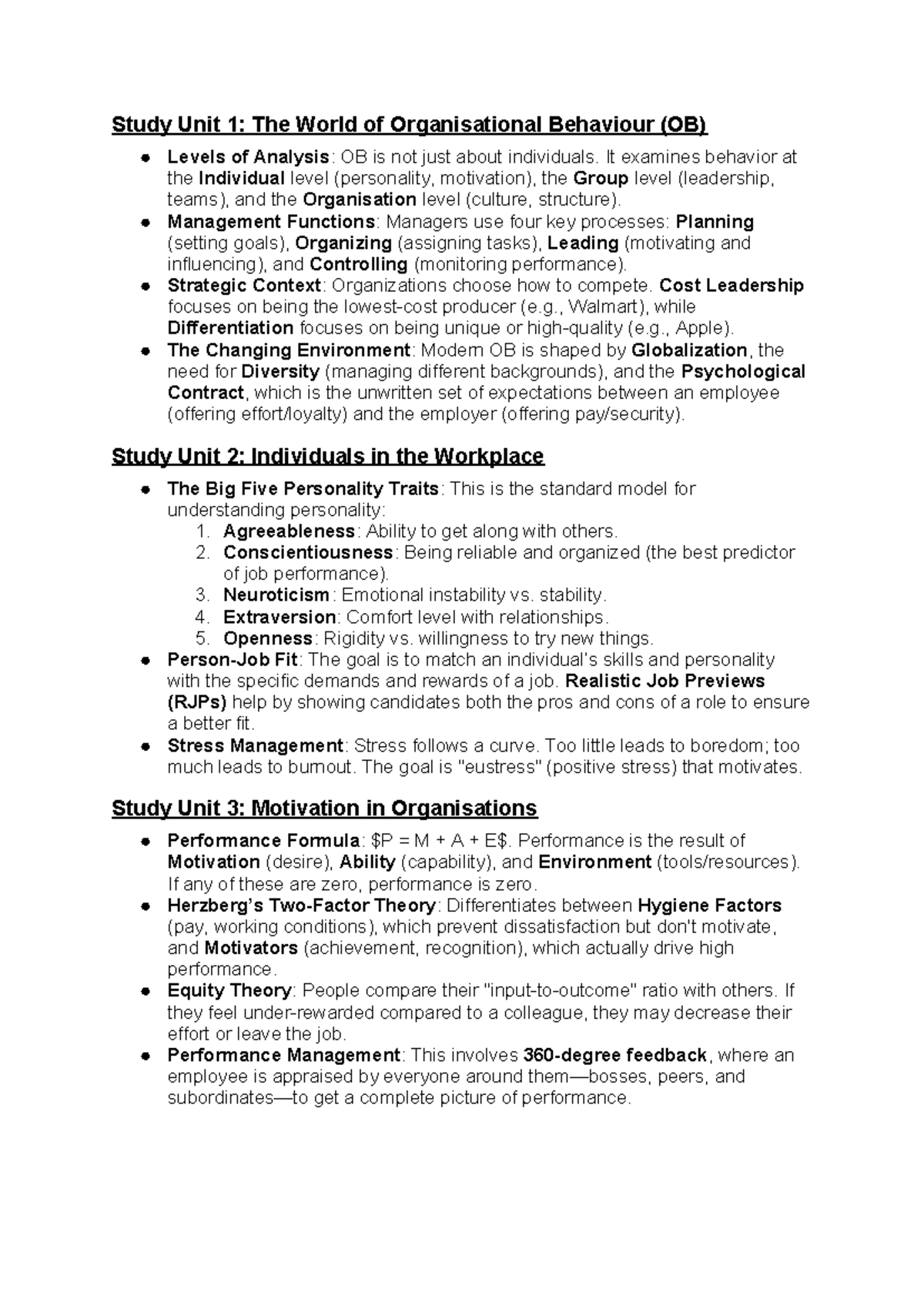 HRM203 Lecture Notes: Organisational Behaviour & Management Insights ...