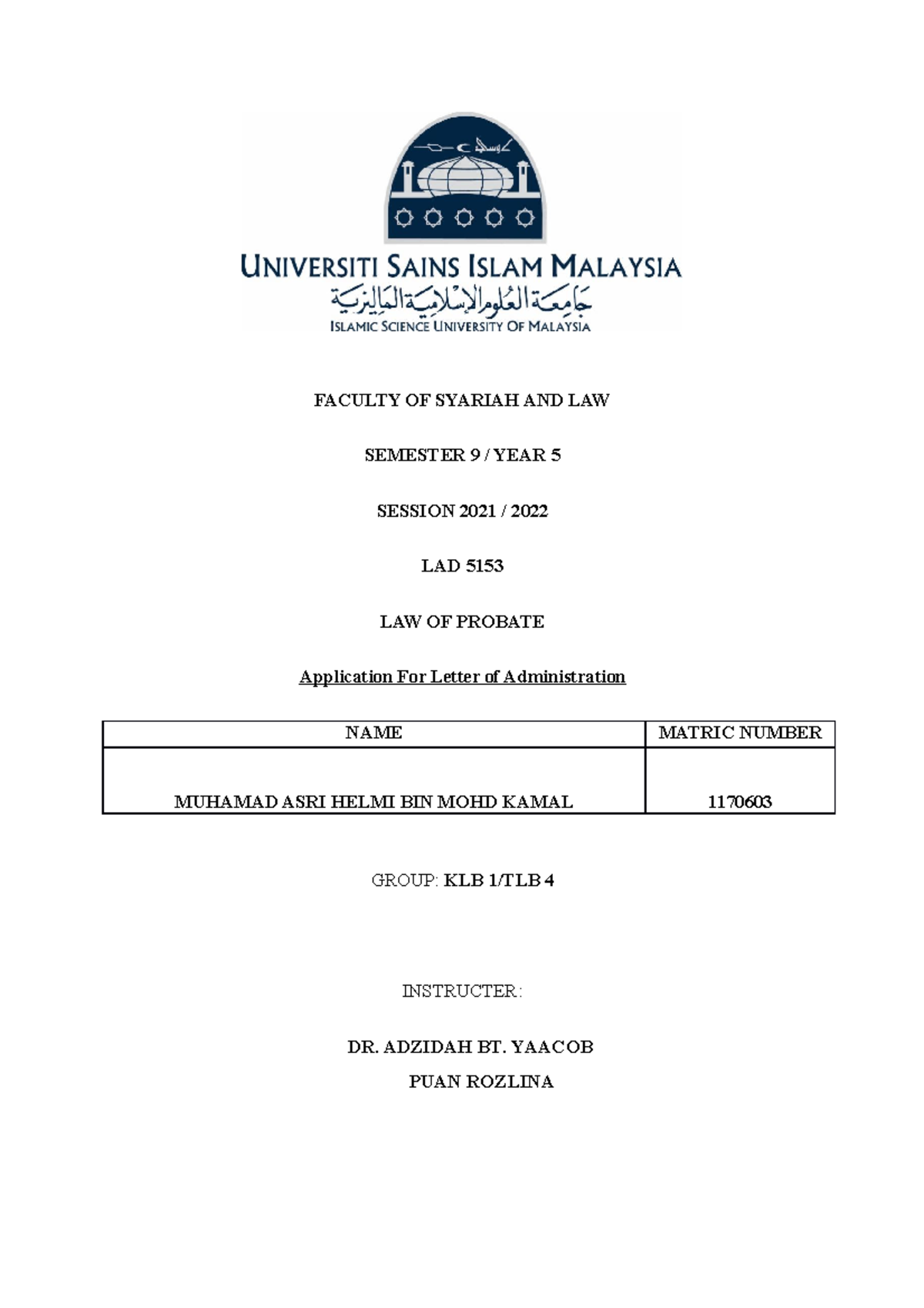 Application for Letter of Administration (LAD 5153) - Chan Tian Woo ...
