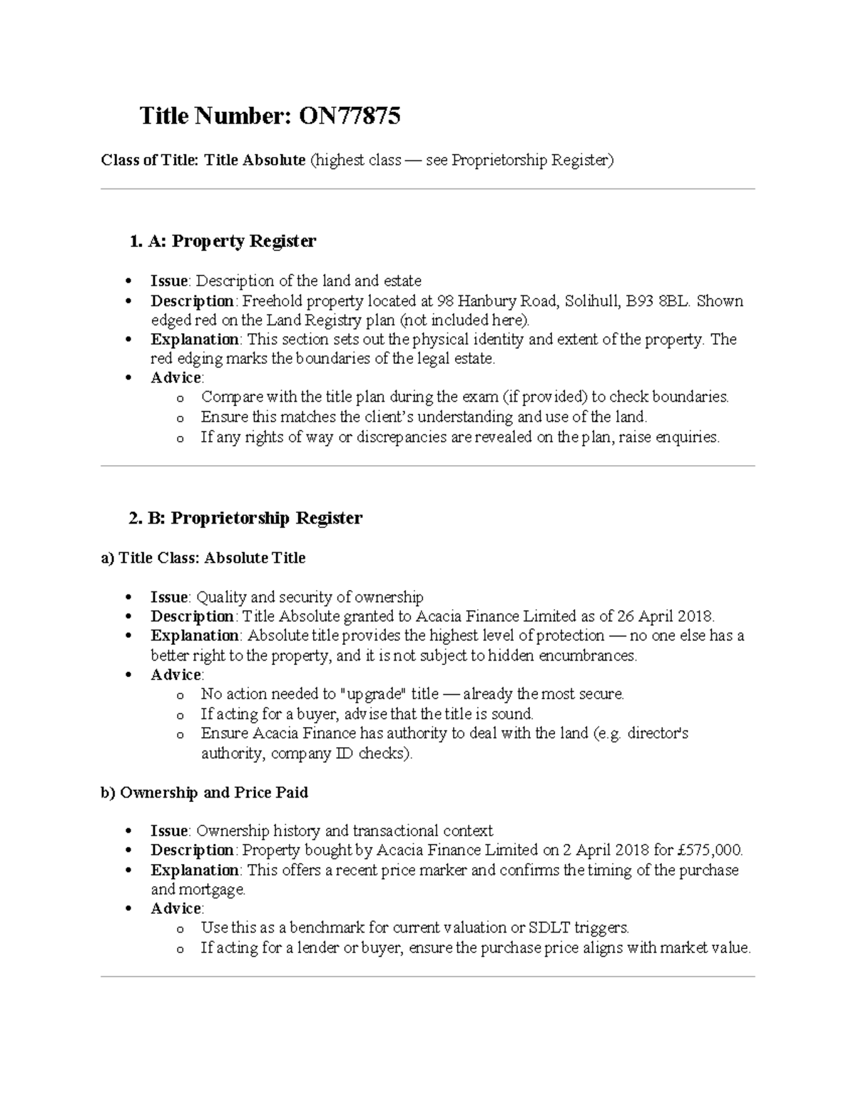 Charges Register Overview: Title ON77875 and Property Details - Studocu