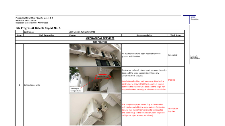 emo Project: Level 1 & 2 Site Progress & Defects Report No. 6 - Studocu