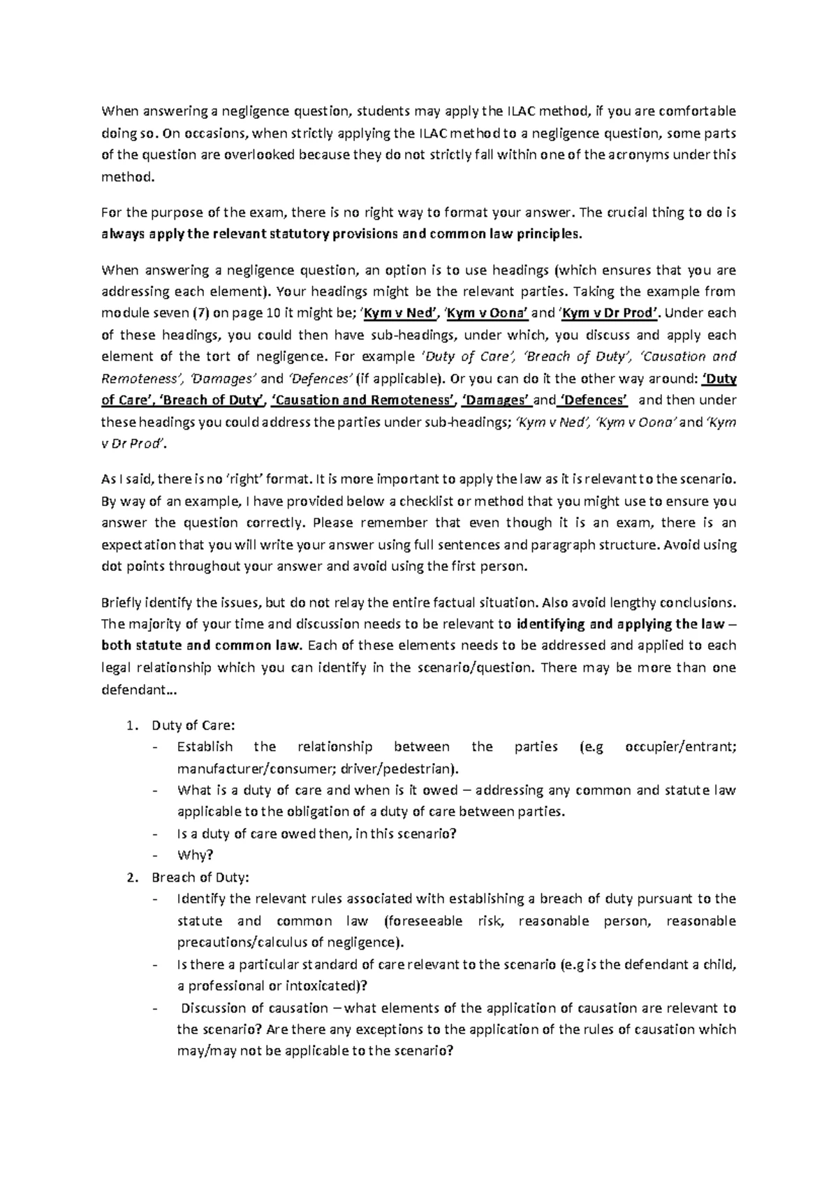LAW1126 Practice Test Problem Solving Assessment 1: Example Format and ...