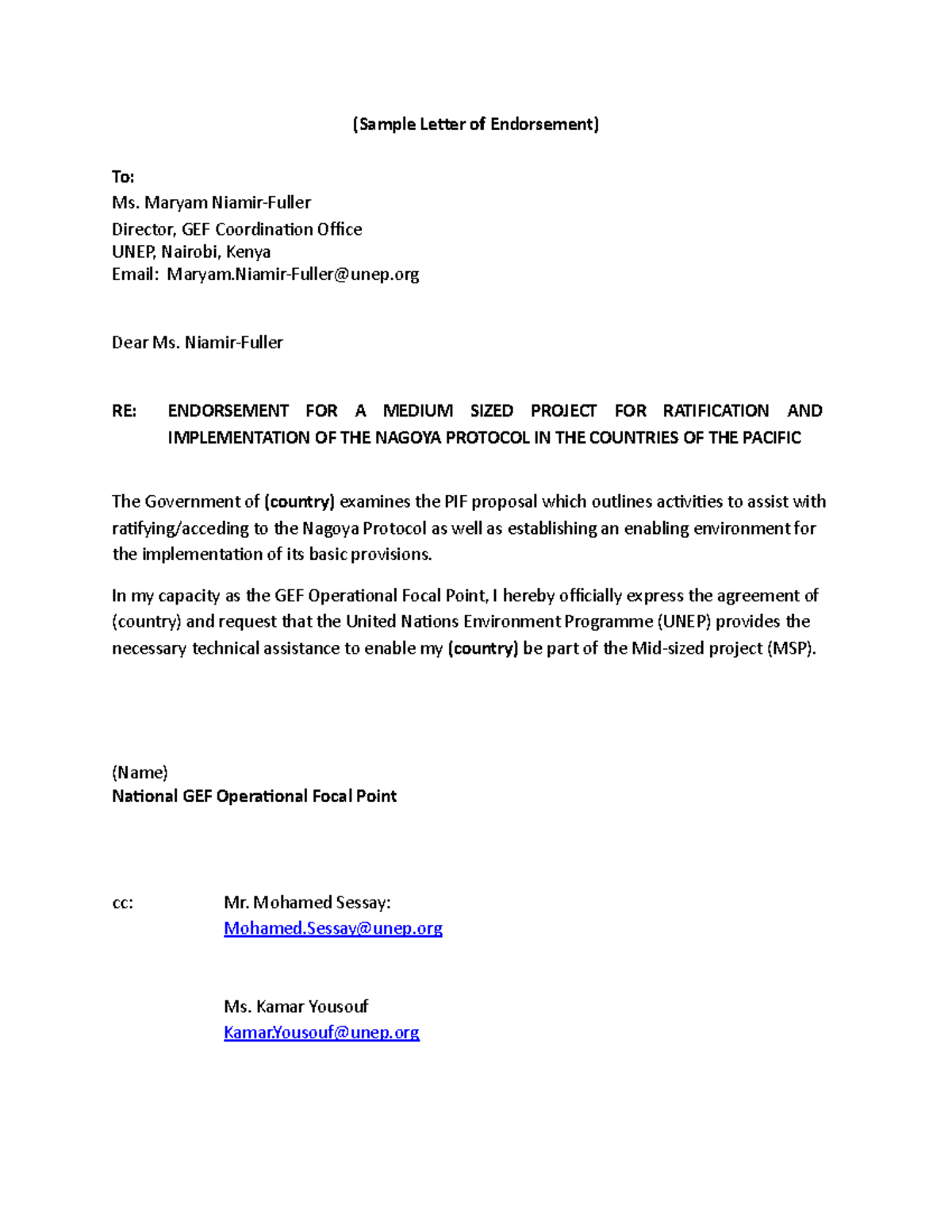Sample Endorsement Letter for Mid-Sized Project Implementation - Studocu