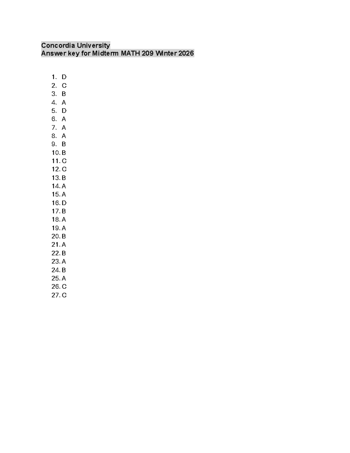 Answer key Midterm MATH 209 Winter 2026 - Math209 - Concordia ...