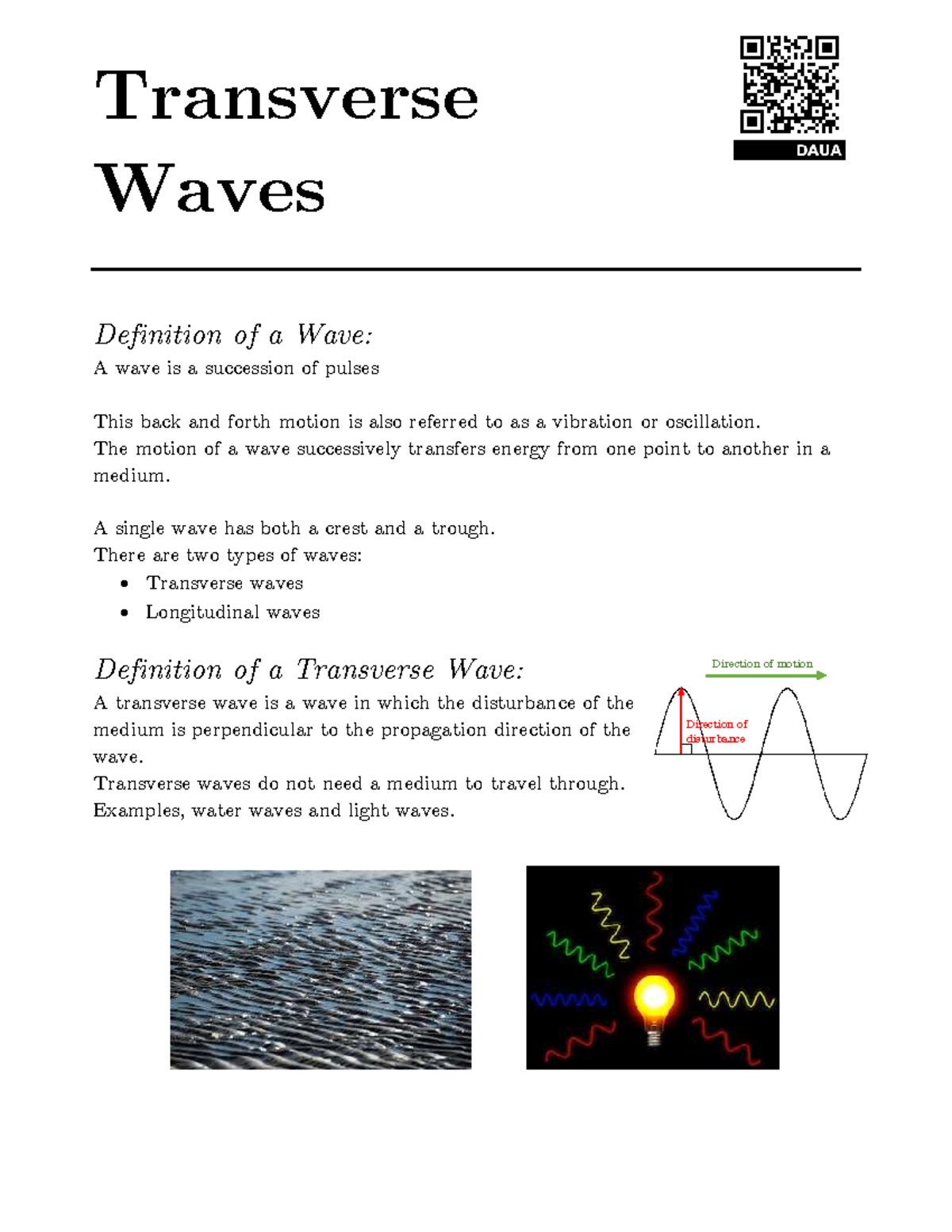 Transverse Waves - Practical Overview and Key Concepts - Studocu
