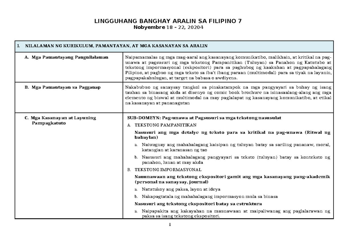 LINGGUHANG BANGHAY ARALIN SA FILIPINO 7: Ritwal ng Babaylan (Q2, Week 5 ...
