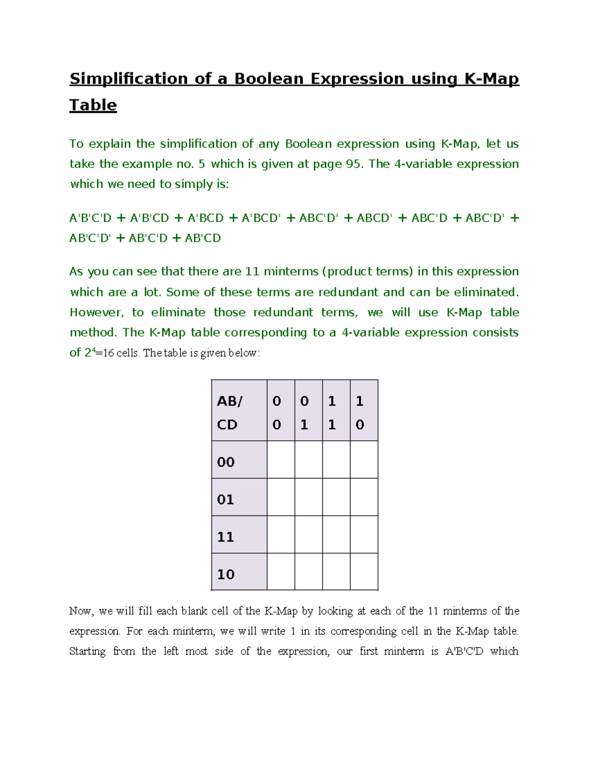Simplification of a Boolean Expression using K Map Techniques - Studocu