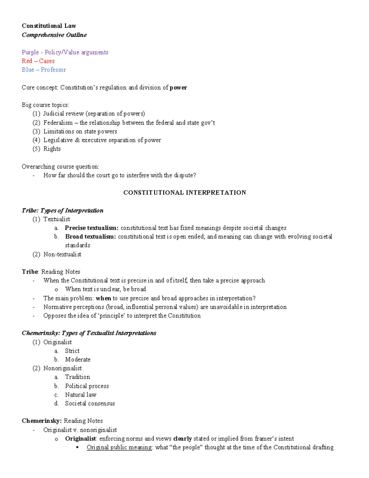 Constitutional Law Outline: Key Concepts and Interpretations - Studocu