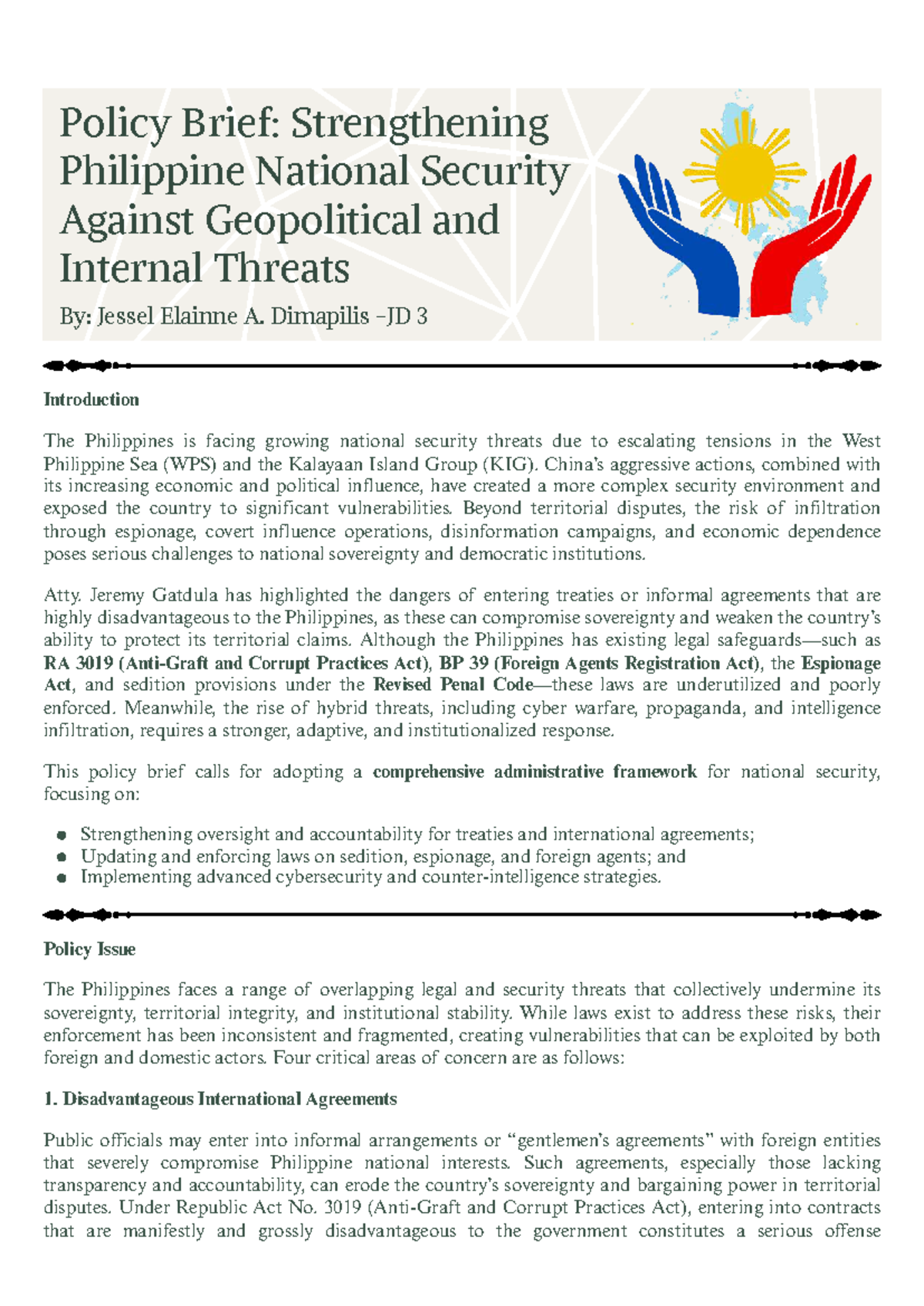 Philippine National Security Policy Brief: Addressing Geopolitical ...