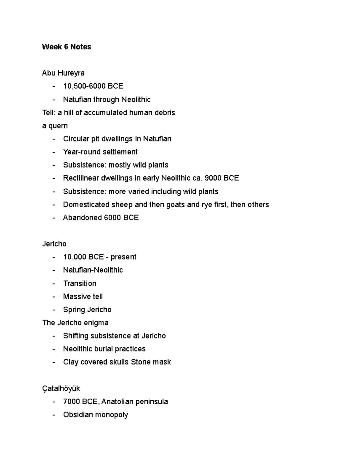 Archaeology Notes: Week 6 Insights on Early Settlements and Cultures ...