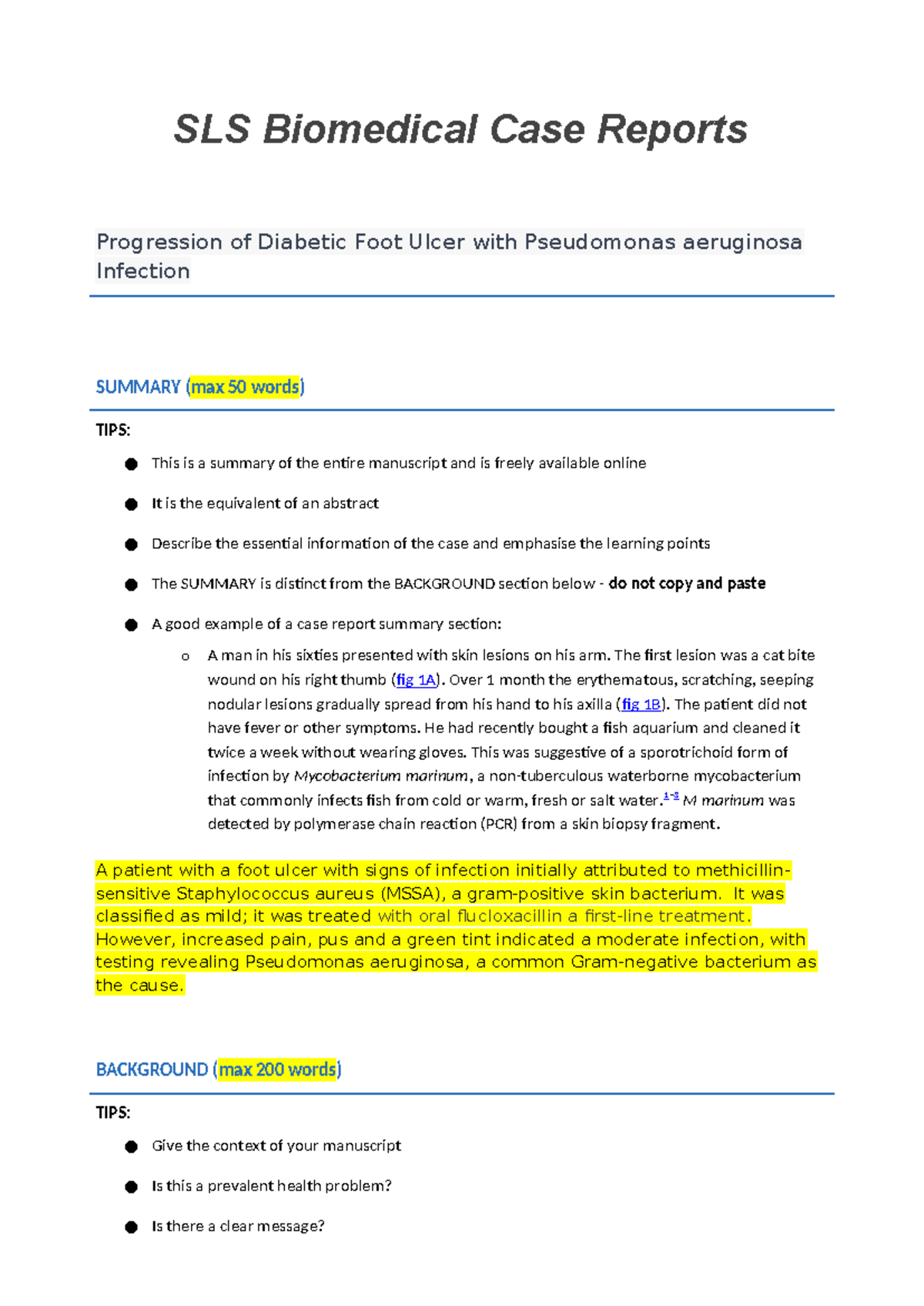 SLS Biomedical Case Report: Diabetic Foot Ulcer with Pseudomonas Infxn ...