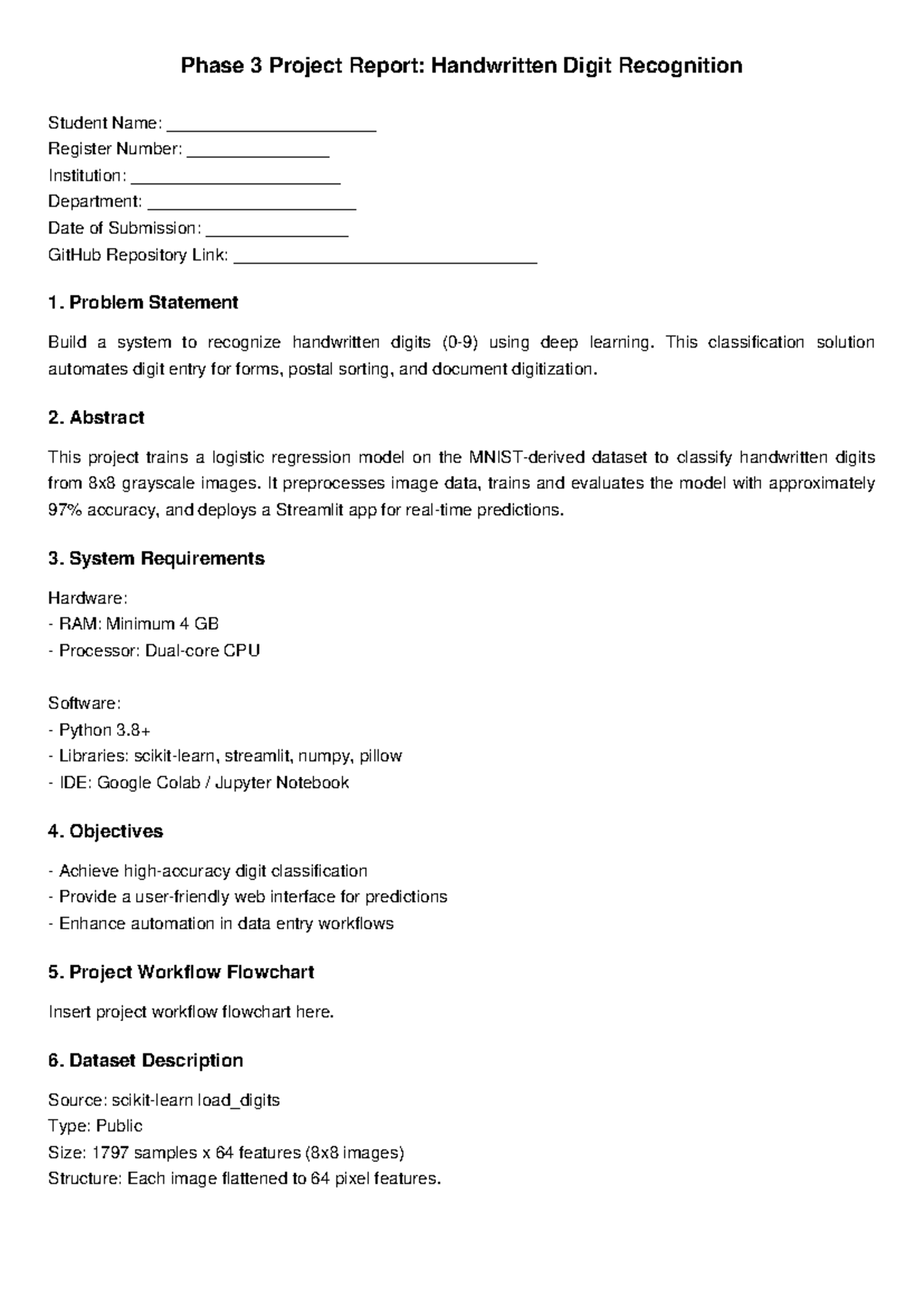 Phase 3 Project Report: Handwritten Digit Recognition (CS101) - Studocu