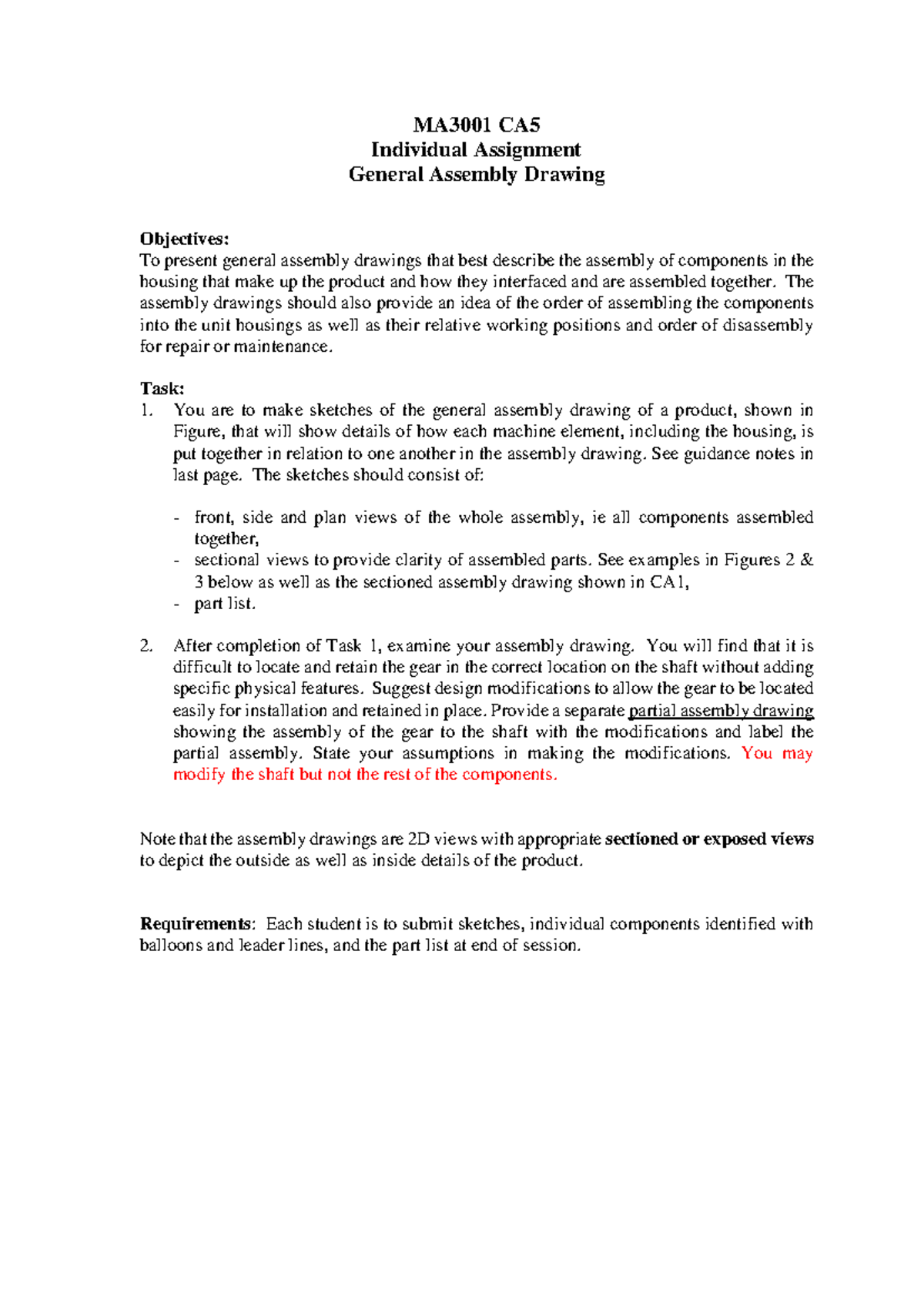 MA3001 CA5 General Assembly Drawings & Modifications Guide - Studocu