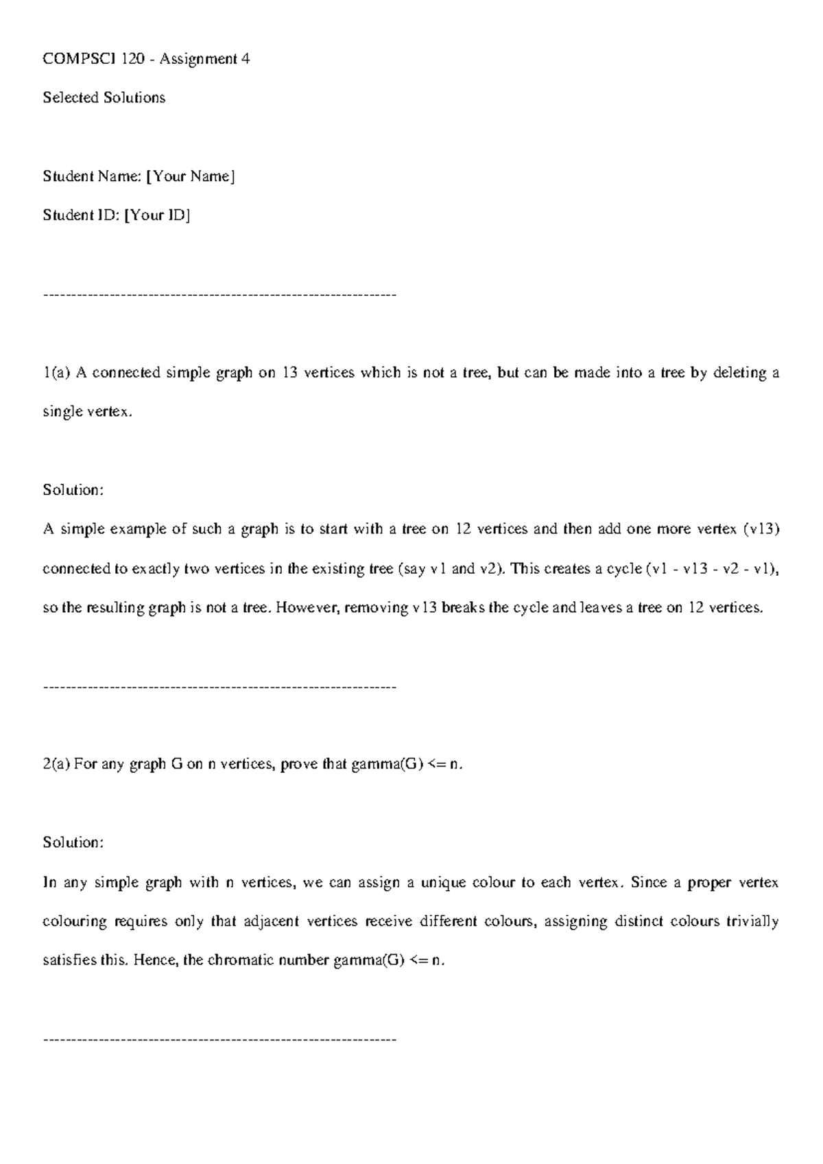 COMPSCI 120 Assignment 4 Selected Solutions and Explanations - Studocu