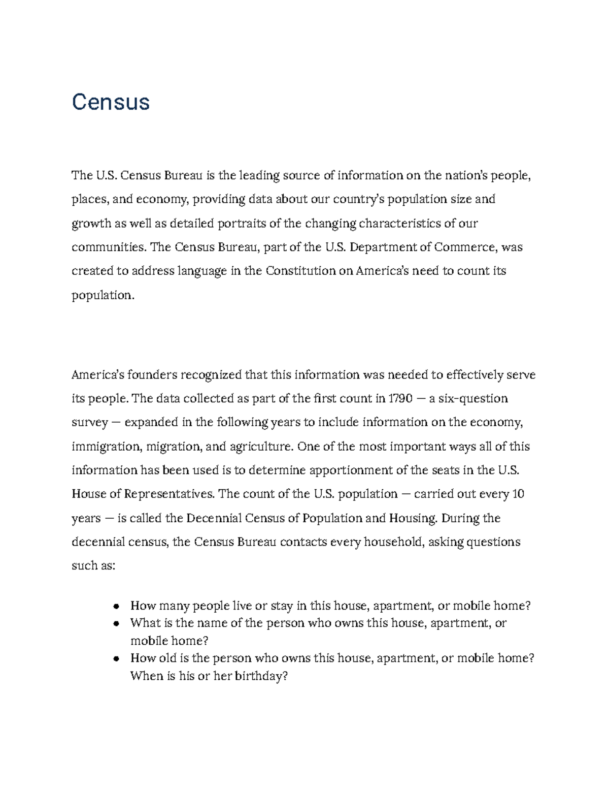 Census Overview: Understanding the U.S. Decennial Census Process - Studocu