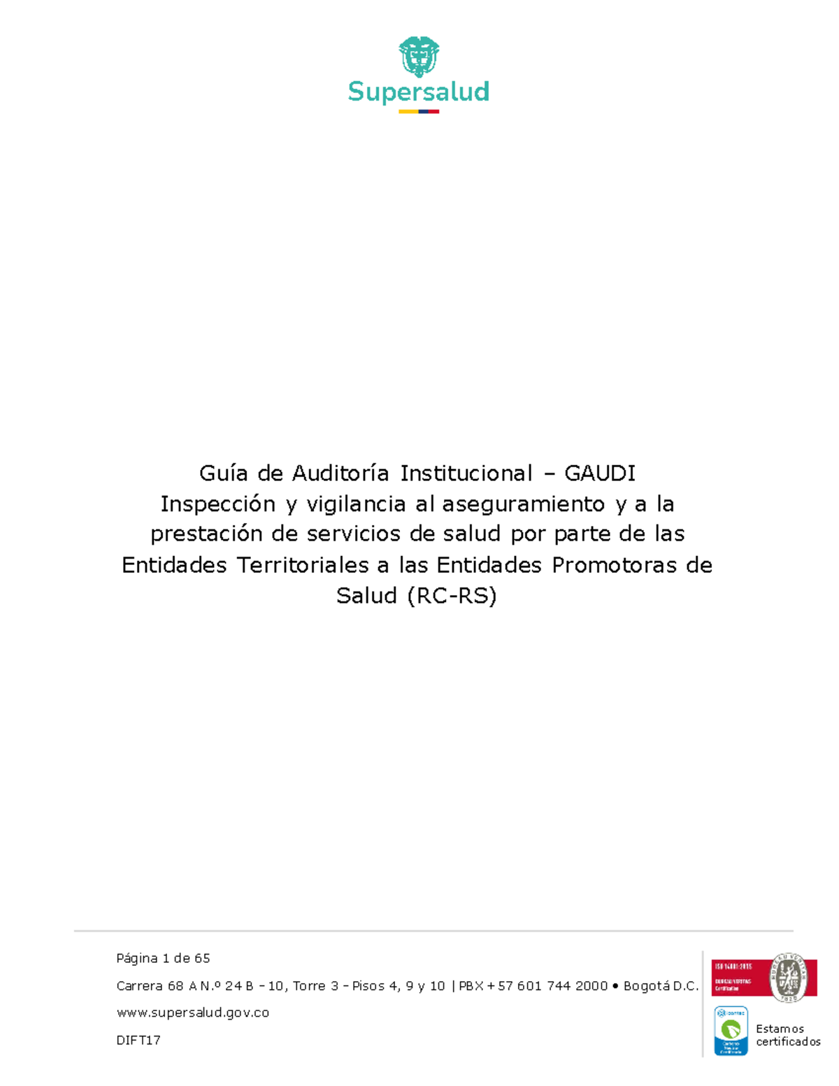 Guía de Auditoría Institucional GAUDI: Inspección y Vigilancia en Salud ...