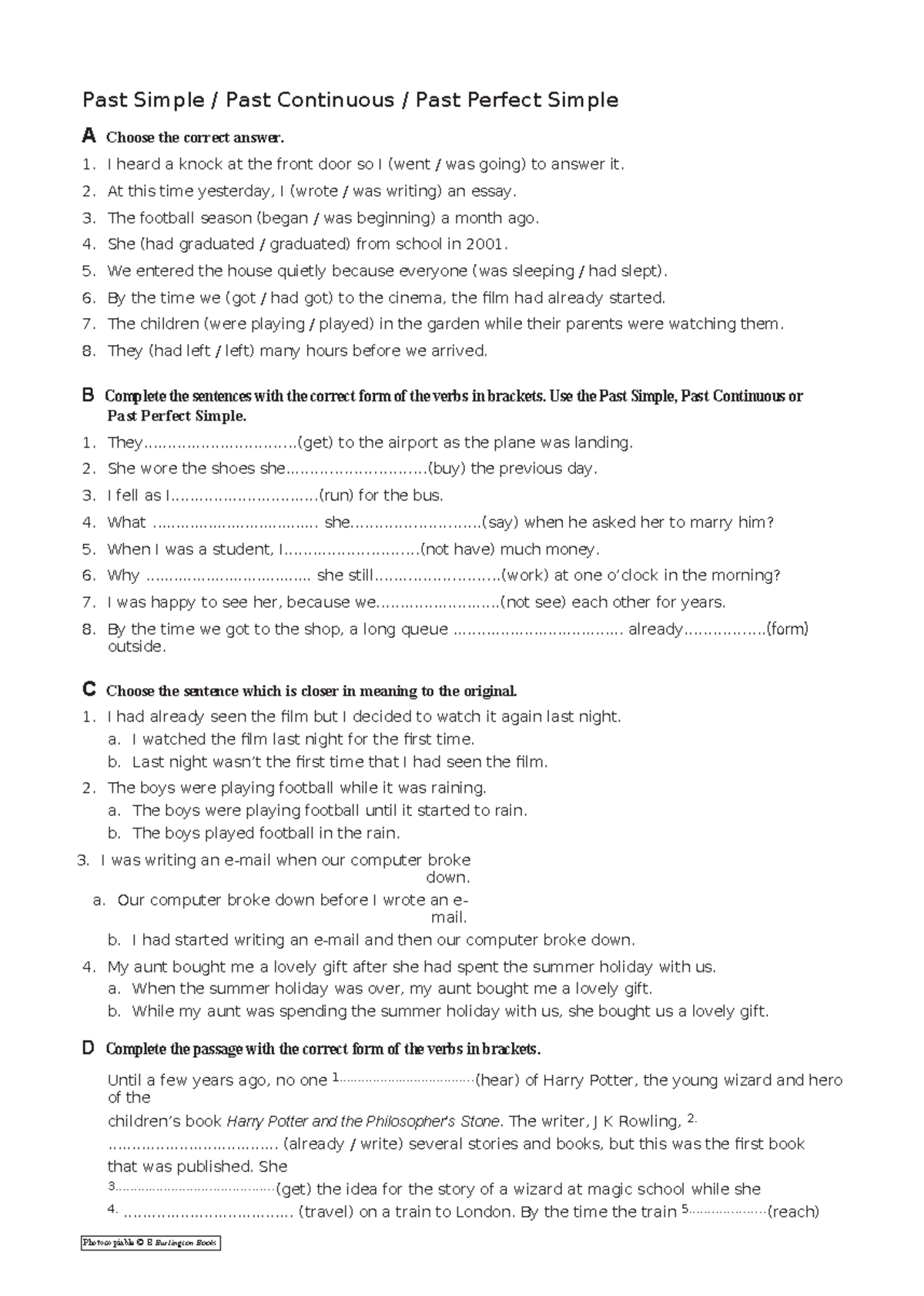 Grammar: Past Simple, Past Continuous, Past Perfect - Exercises 2664 ...