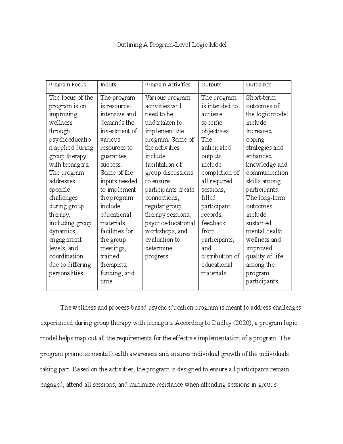 63311 Week 5 Assignment: Logic Model for Teen Wellness Program - Studocu