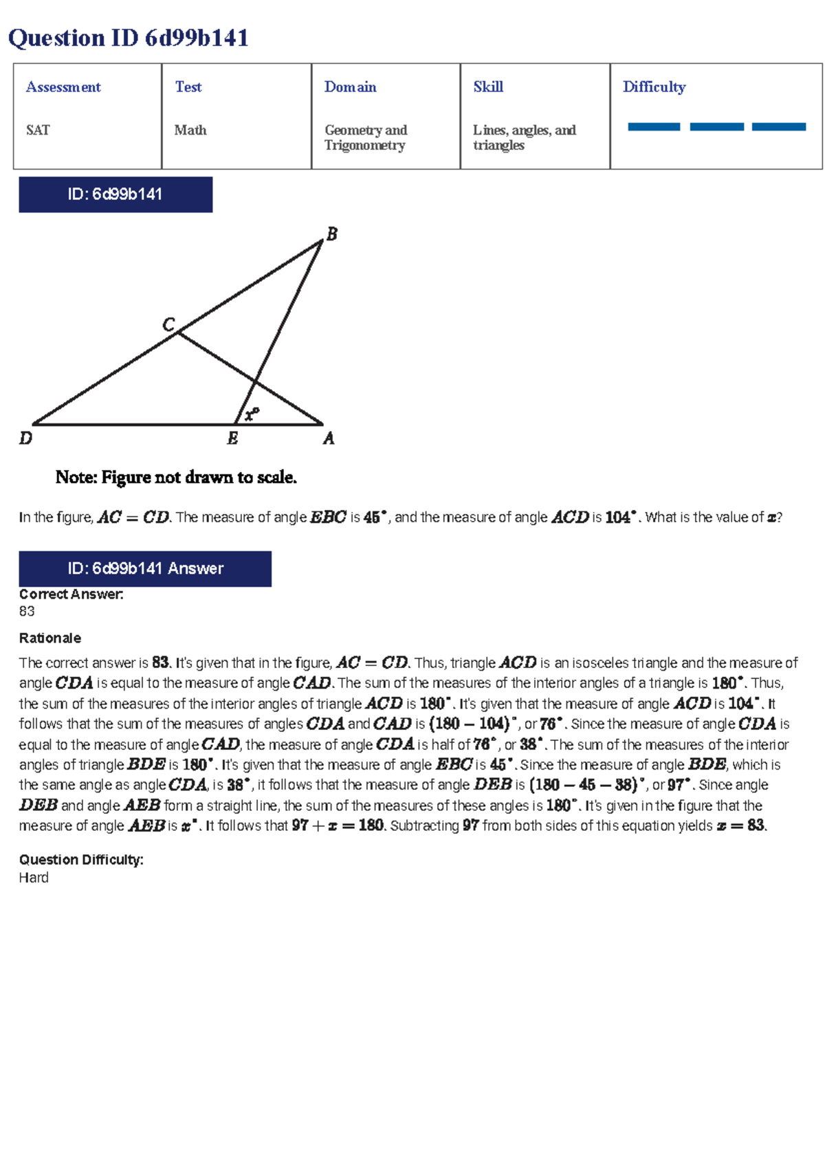 SAT Math Geometry & Trigonometry Assessment Test - Hard Questions - Studocu