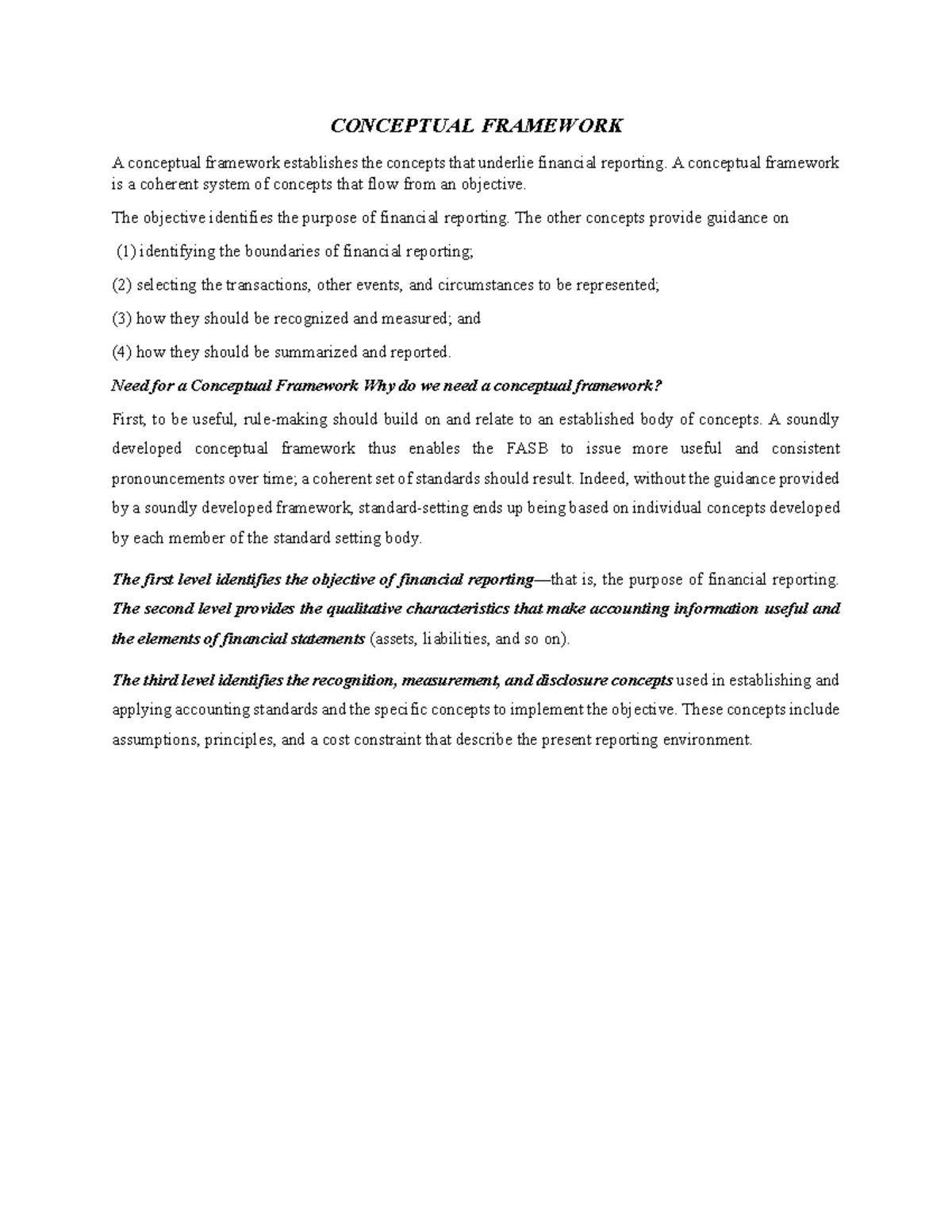 Conceptual Framework for Financial Reporting - Notes (ACC101) - Studocu