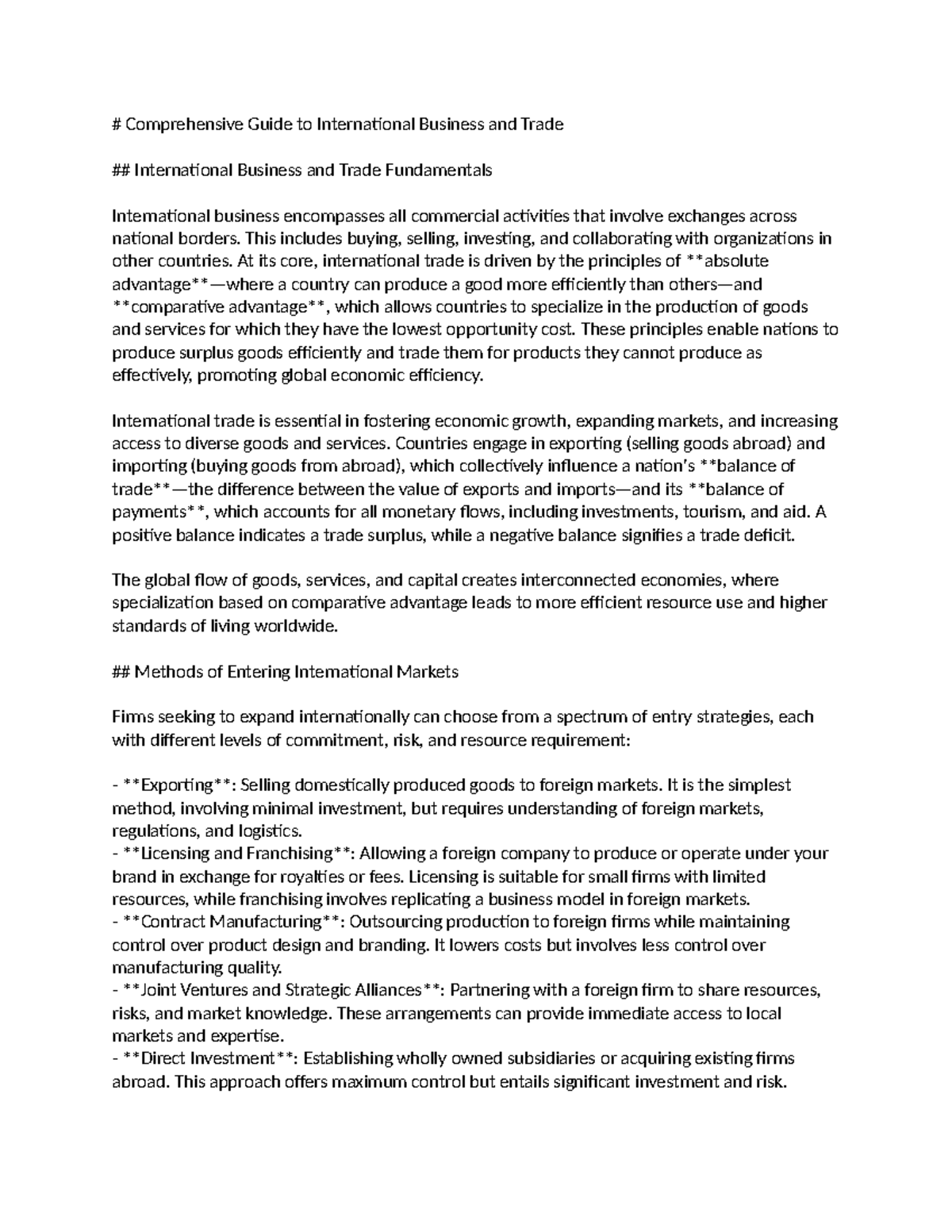 Chapter 3 Notes: Comprehensive Overview of International Business and ...