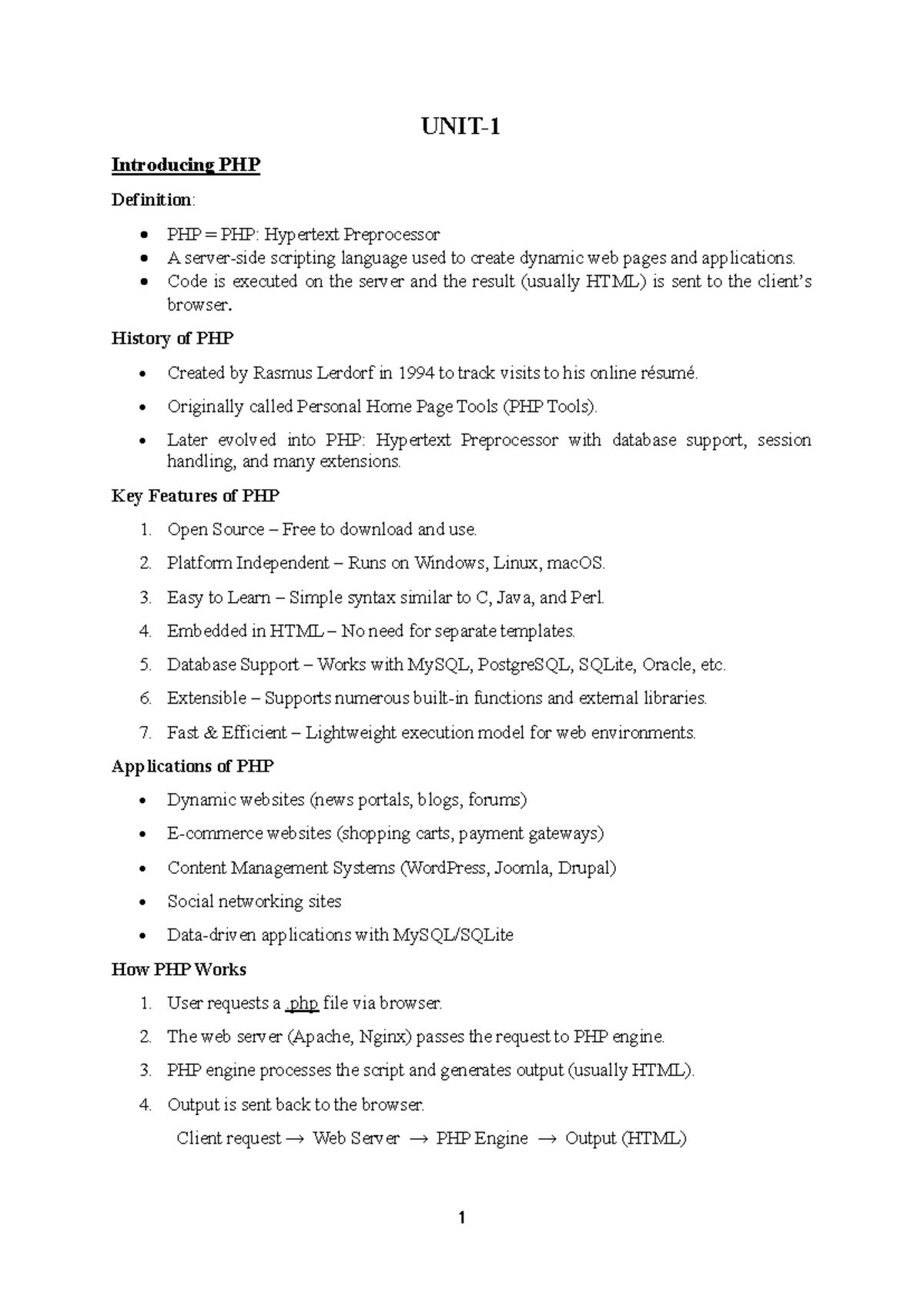 Web Technology Unit 1 Notes: Introduction to PHP Basics - Studocu