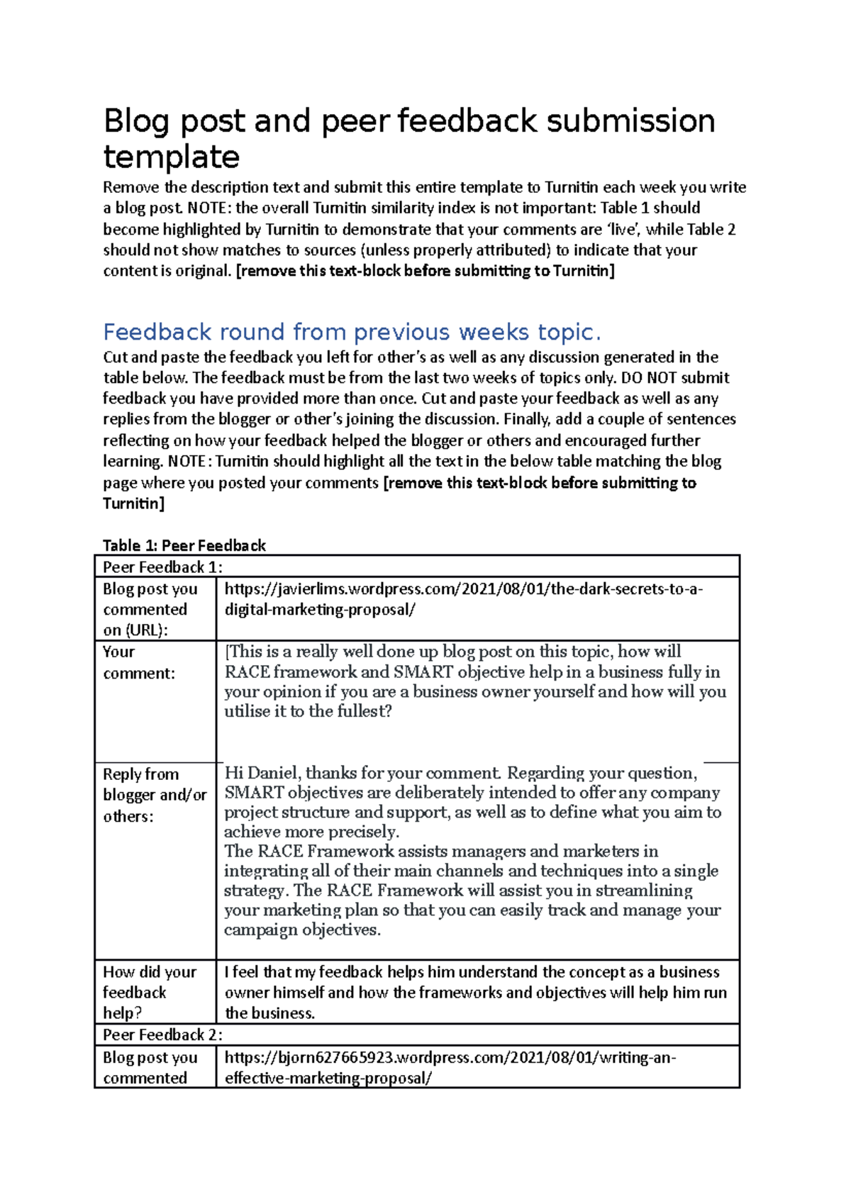 Blog Post Template - Blog post and peer feedback submission template ...