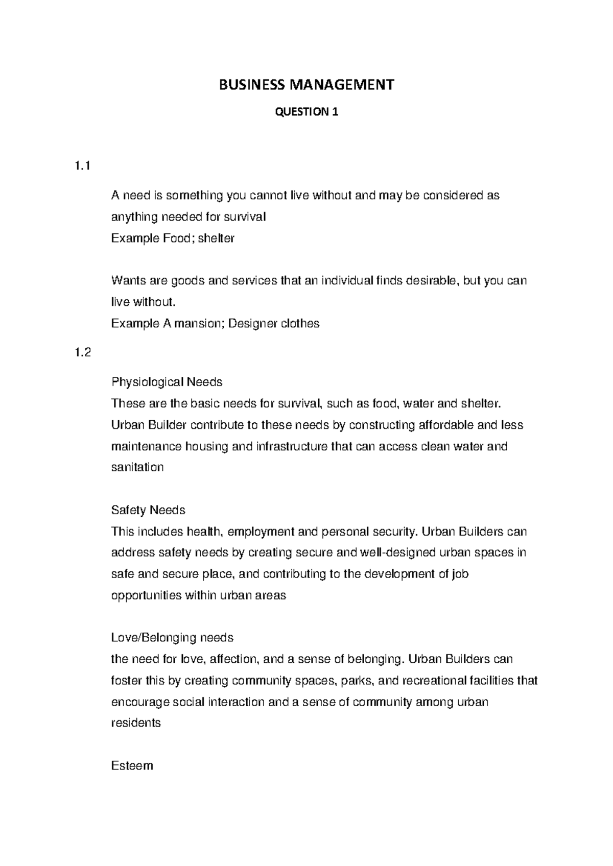 Business Management - FA 1 ASSIGNMENT - BUSINESS MANAGEMENT QUESTION 1 ...