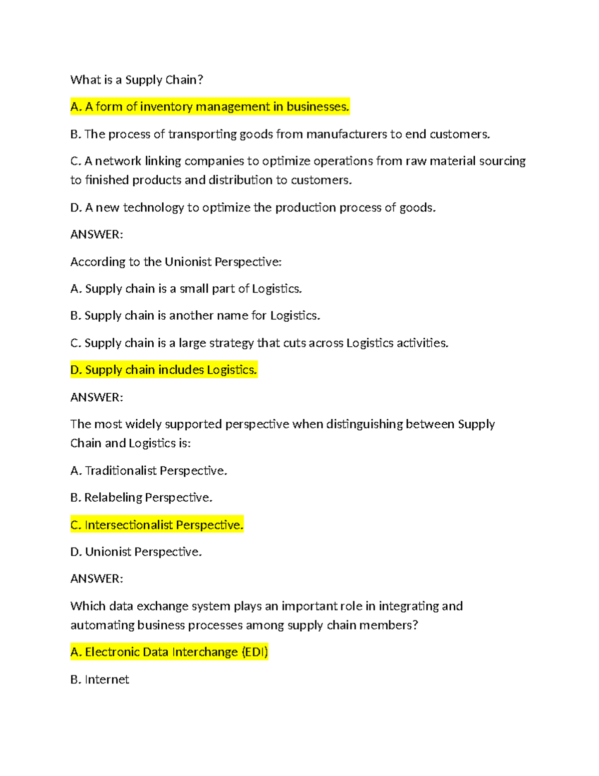 Supply Chain Overview and Key Concepts - BUS 101 Exam Notes - Studocu
