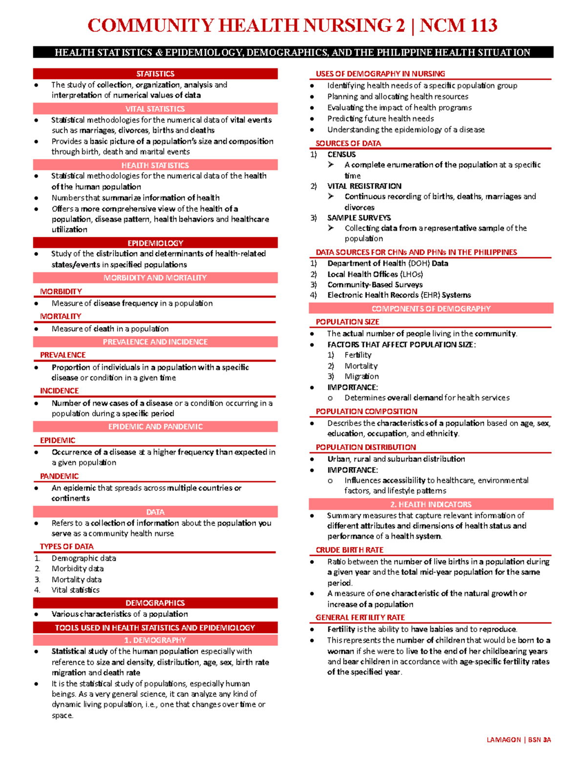 Health Statistics & Epidemiology: NCM 113 Community Health Nursing ...