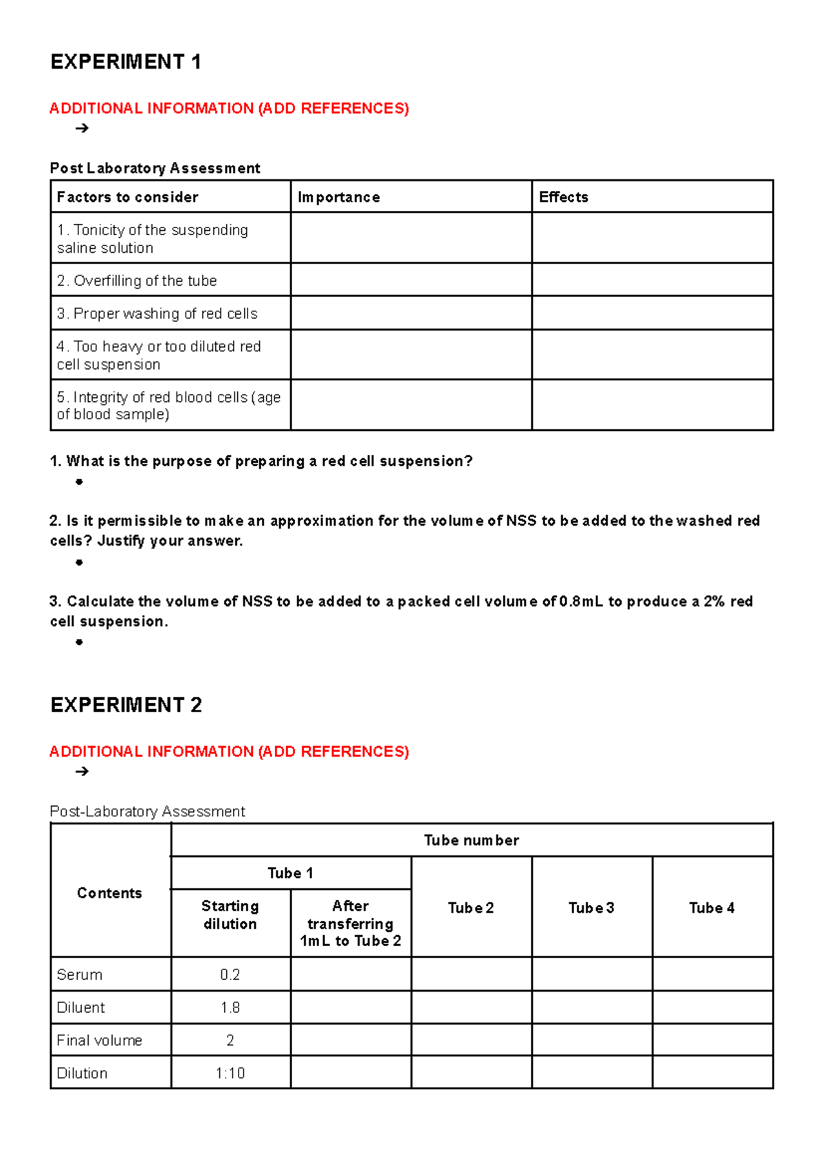 Experiments Overview and Post-Lab Assessment - IS - Studocu
