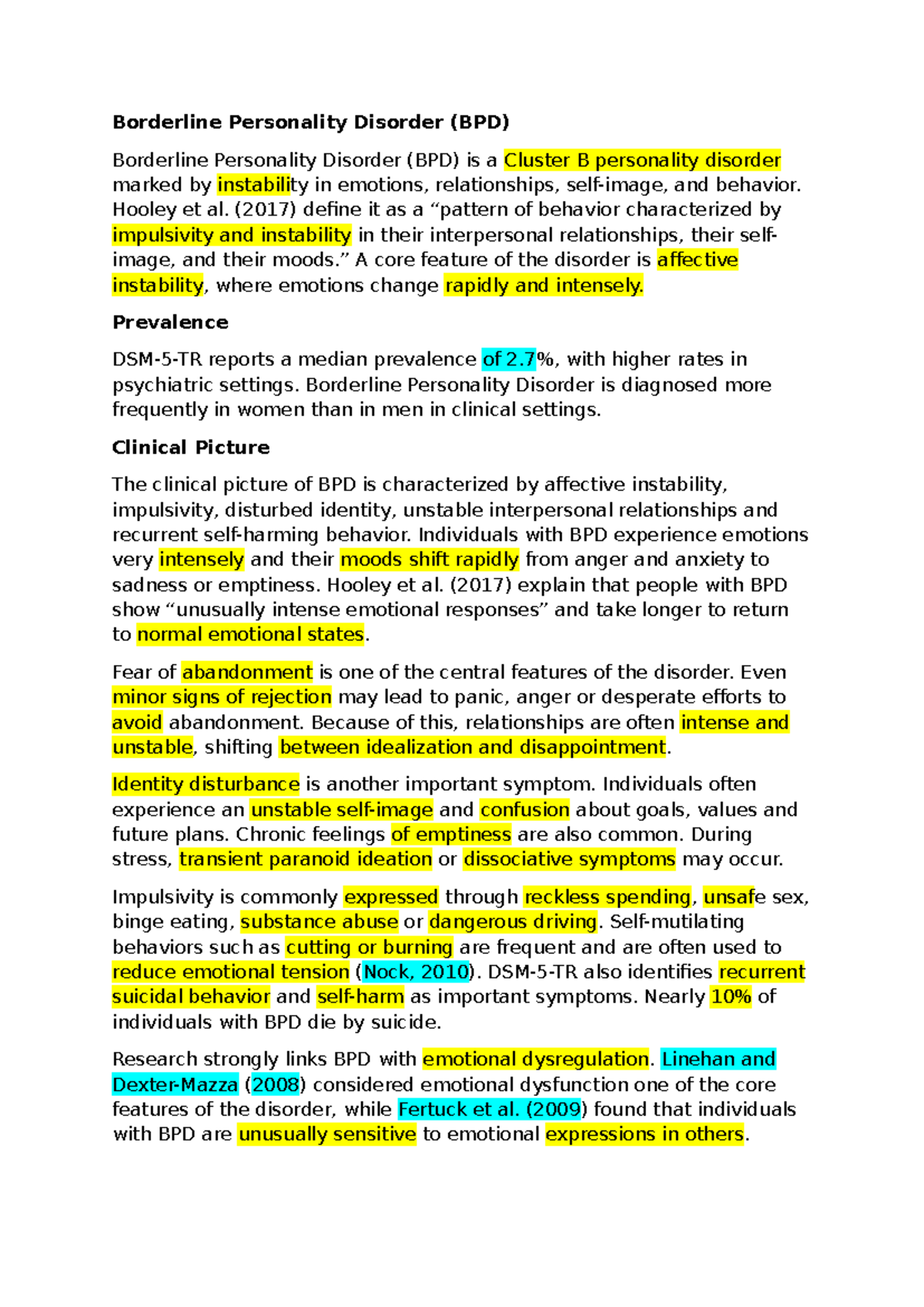 Pmbd Unit 1: Overview of Borderline Personality Disorder (BPD) and ...