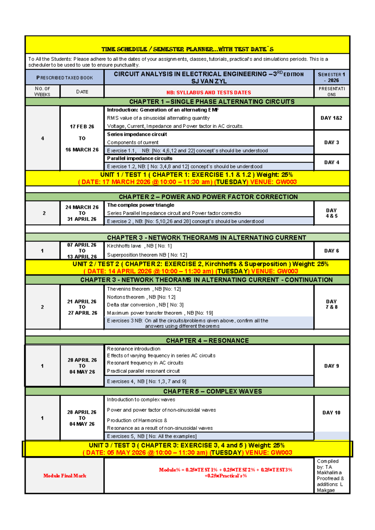 EPEE 2A Semester 1 Test Schedule & Important Dates 2026 - Studocu