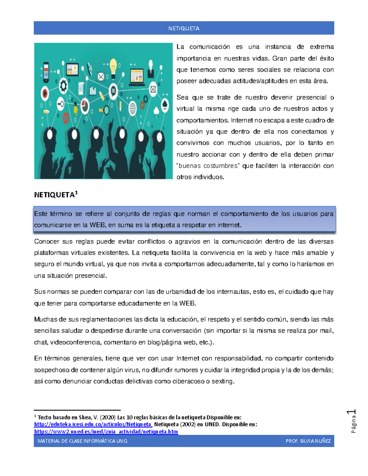 NETIQUETA: Reglas Esenciales para la Comunicación en Línea - INF1 - Studocu