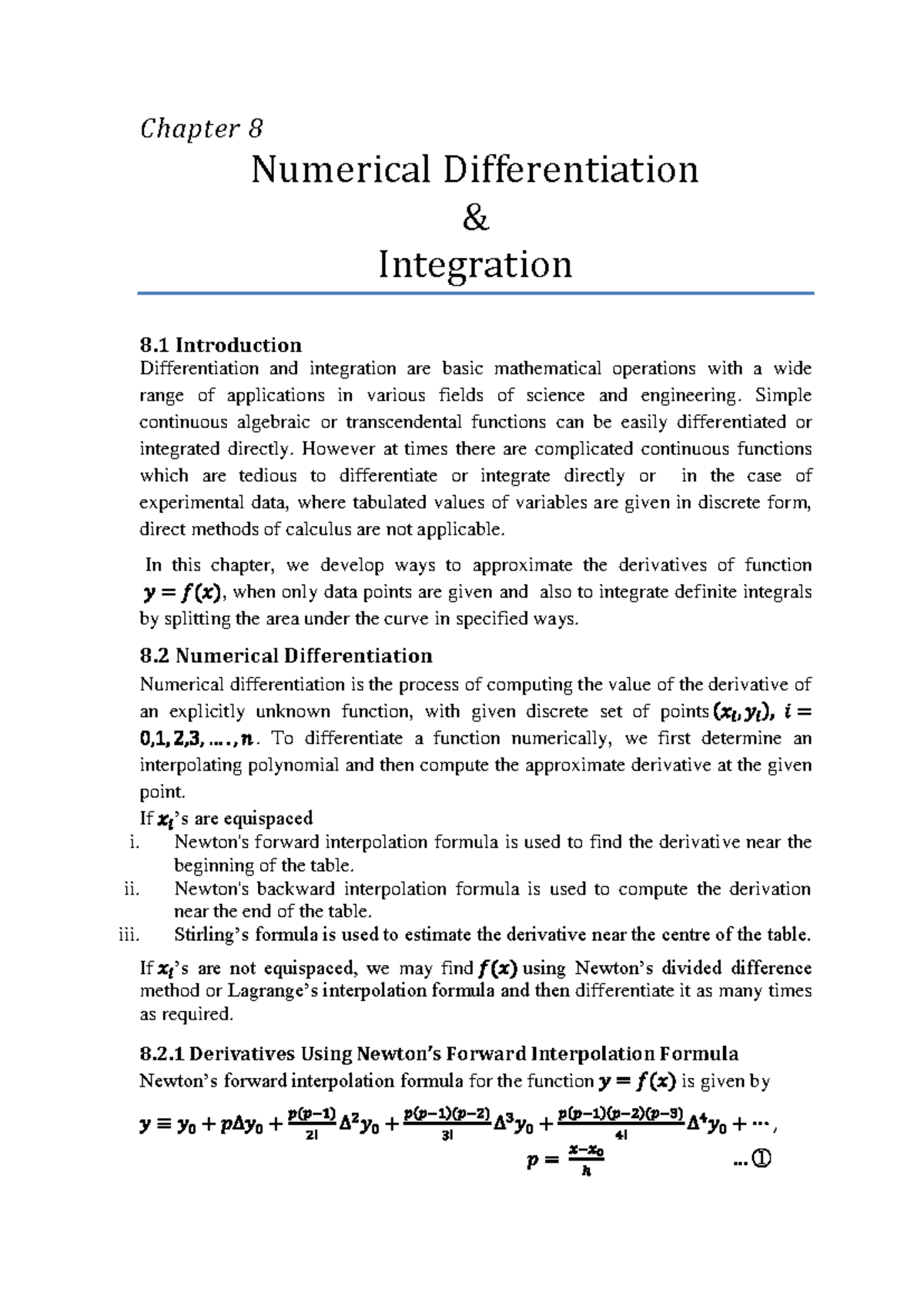 Numerical Differentiation and Integration - Chapter 8 Notes - Studocu