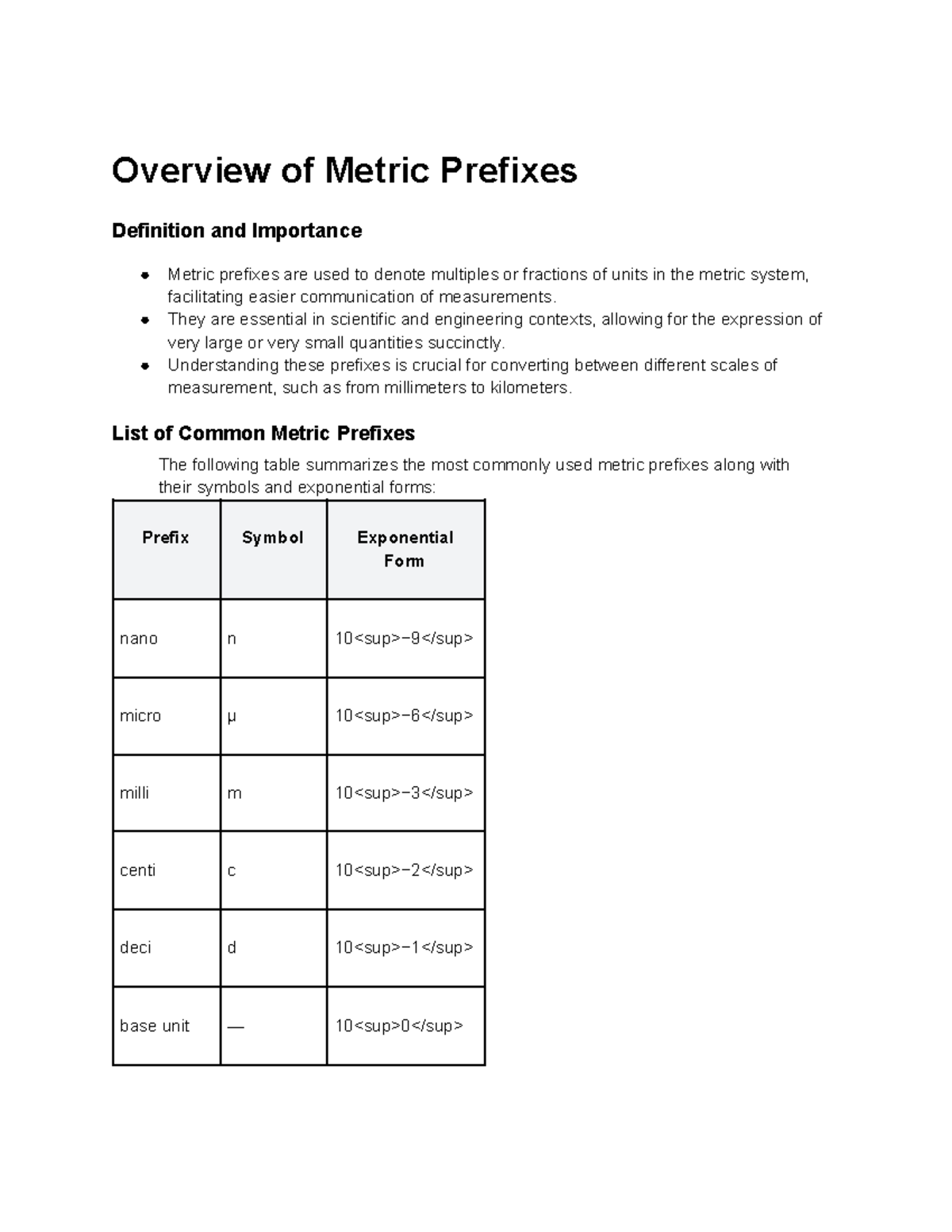 Metric Prefixes Overview: Definitions & Applications - Studocu
