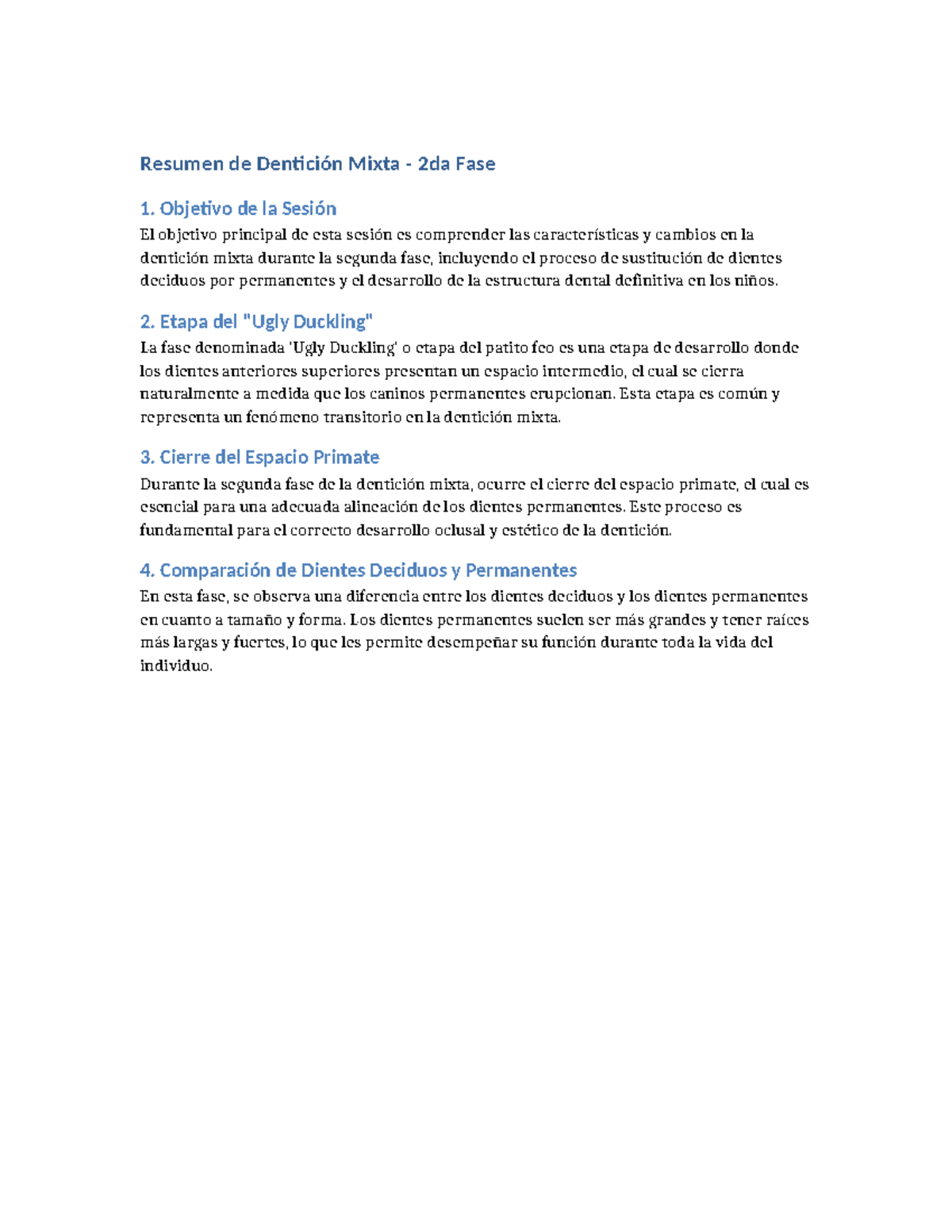 Resumen de Dentición Mixta 2da Fase: Características y Cambios - Studocu