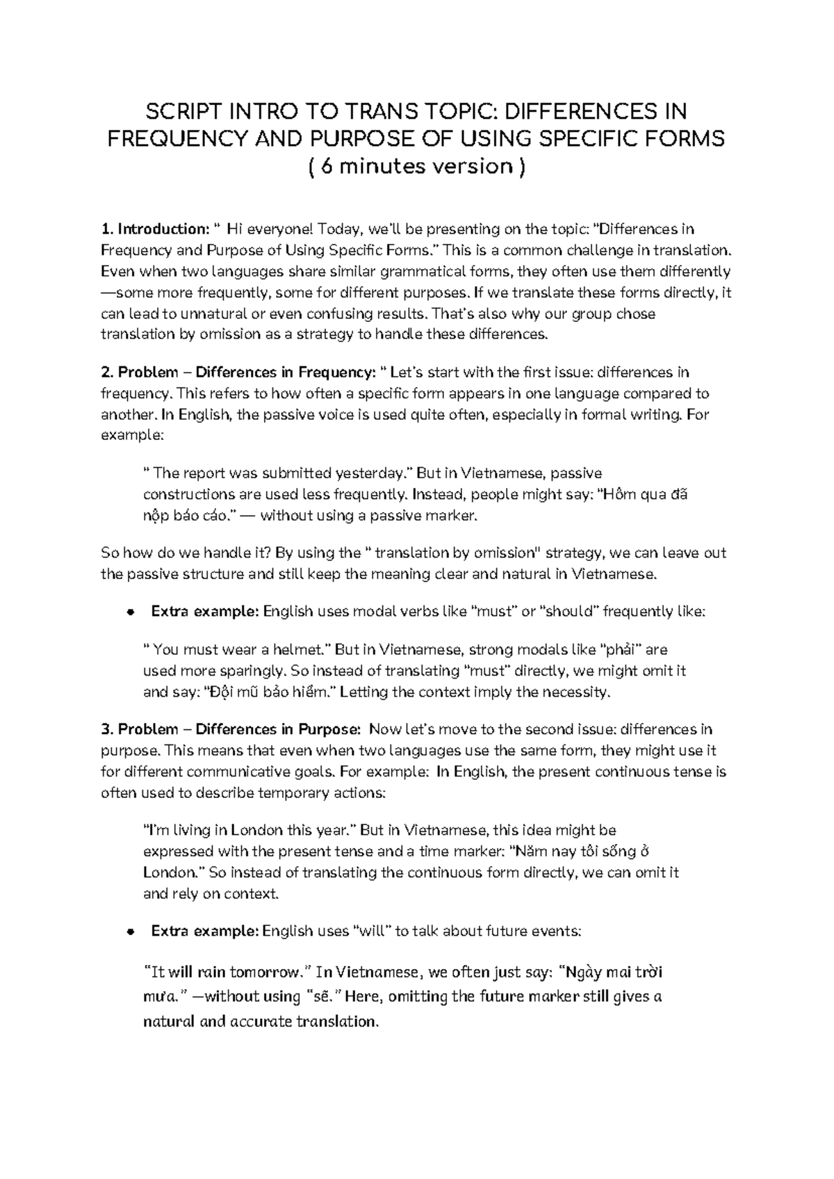 SCRIPT: INTRO TO TRANS TOPIC - FREQUENCY & PURPOSE OF SPECIFIC FORMS ...