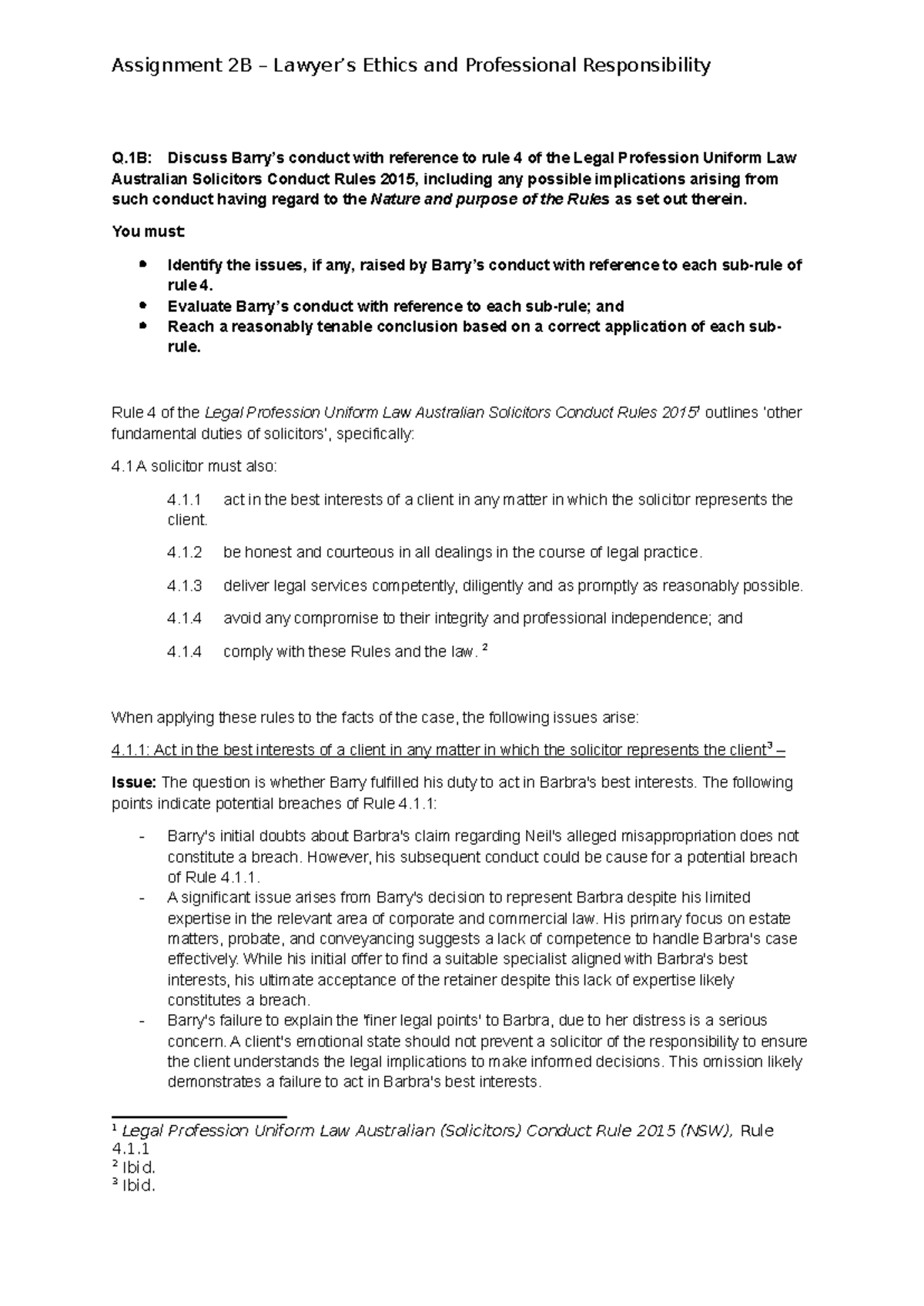 Assessment 2B - Ethics and Professional Responsibility Analysis of Rule ...