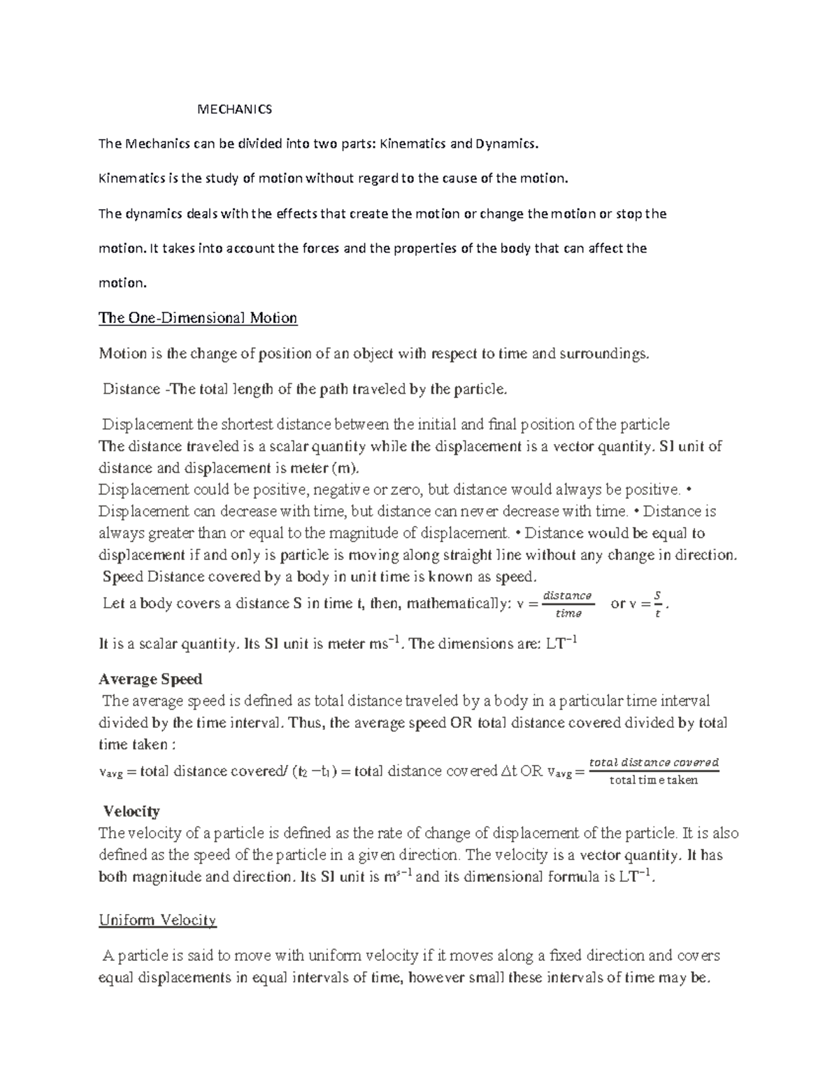 Mechanics Physics A Notes: Kinematics & Dynamics Overview - Studocu