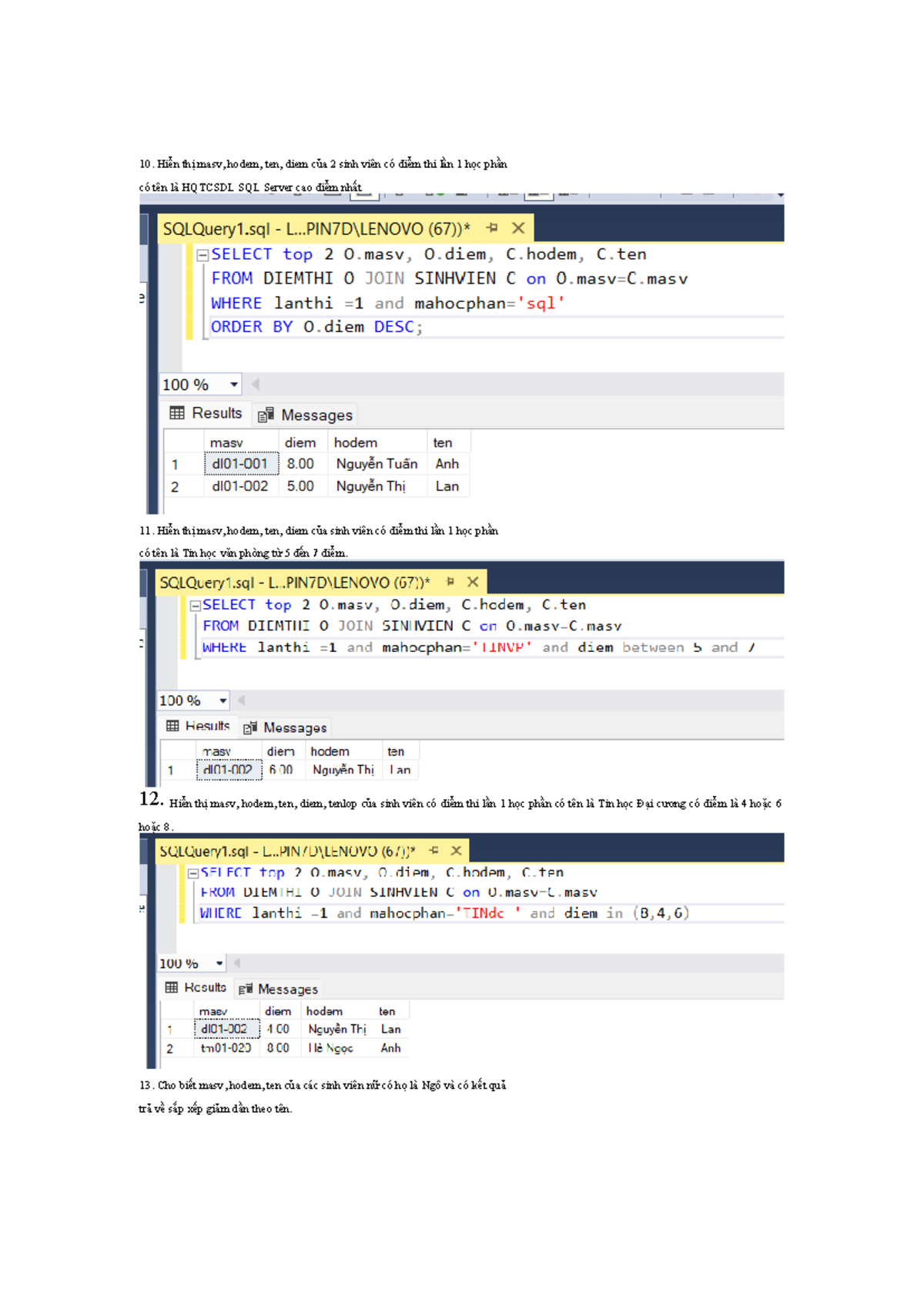 Hướng Dẫn Chi Tiết Về SQL Server: Bài Tập & Thí Nghiệm Mới Nhất - Studocu