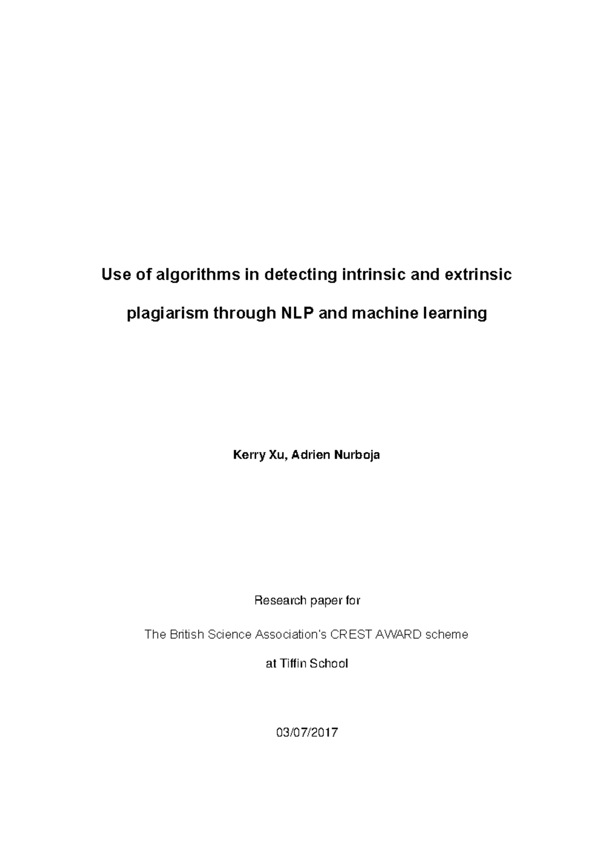 Plagiarism Detection Project: Algorithms & NLP Techniques in ML - Studocu