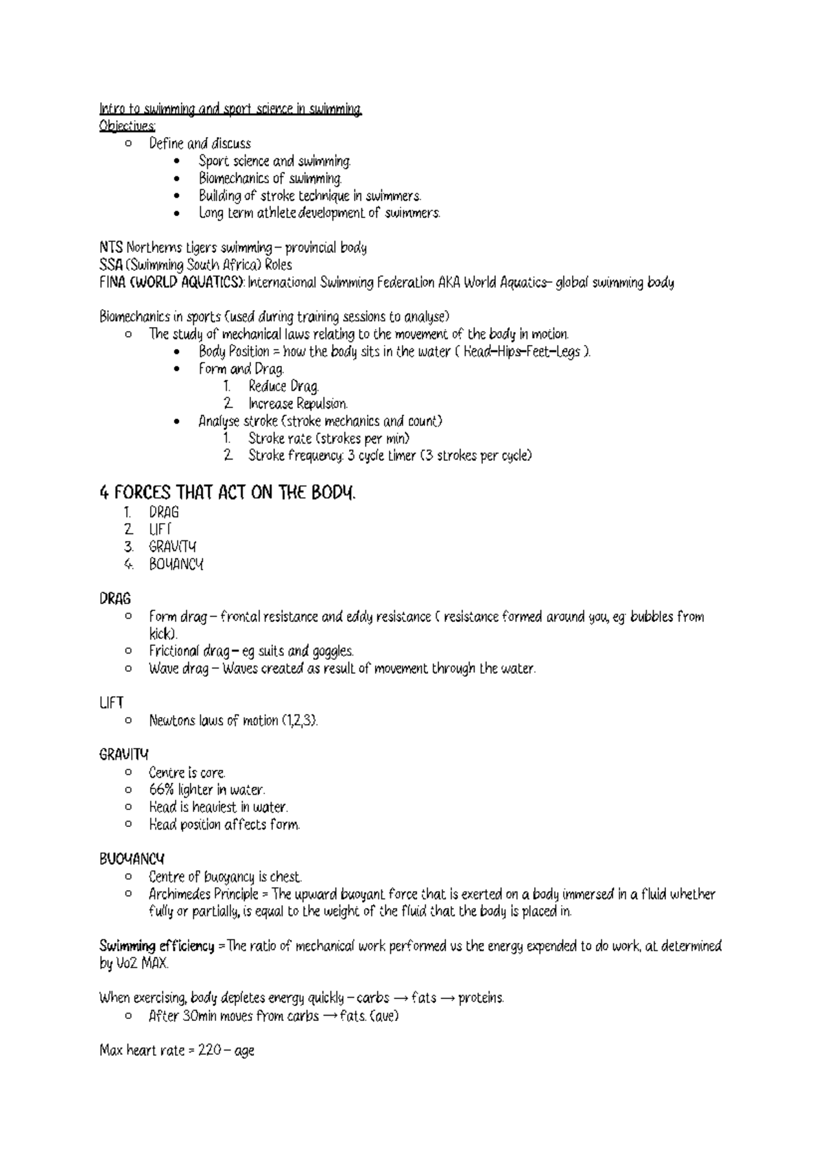PRC 100 Swimming Notes - PRC 100 - o • • • • o • • • o o o o o o o o o ...