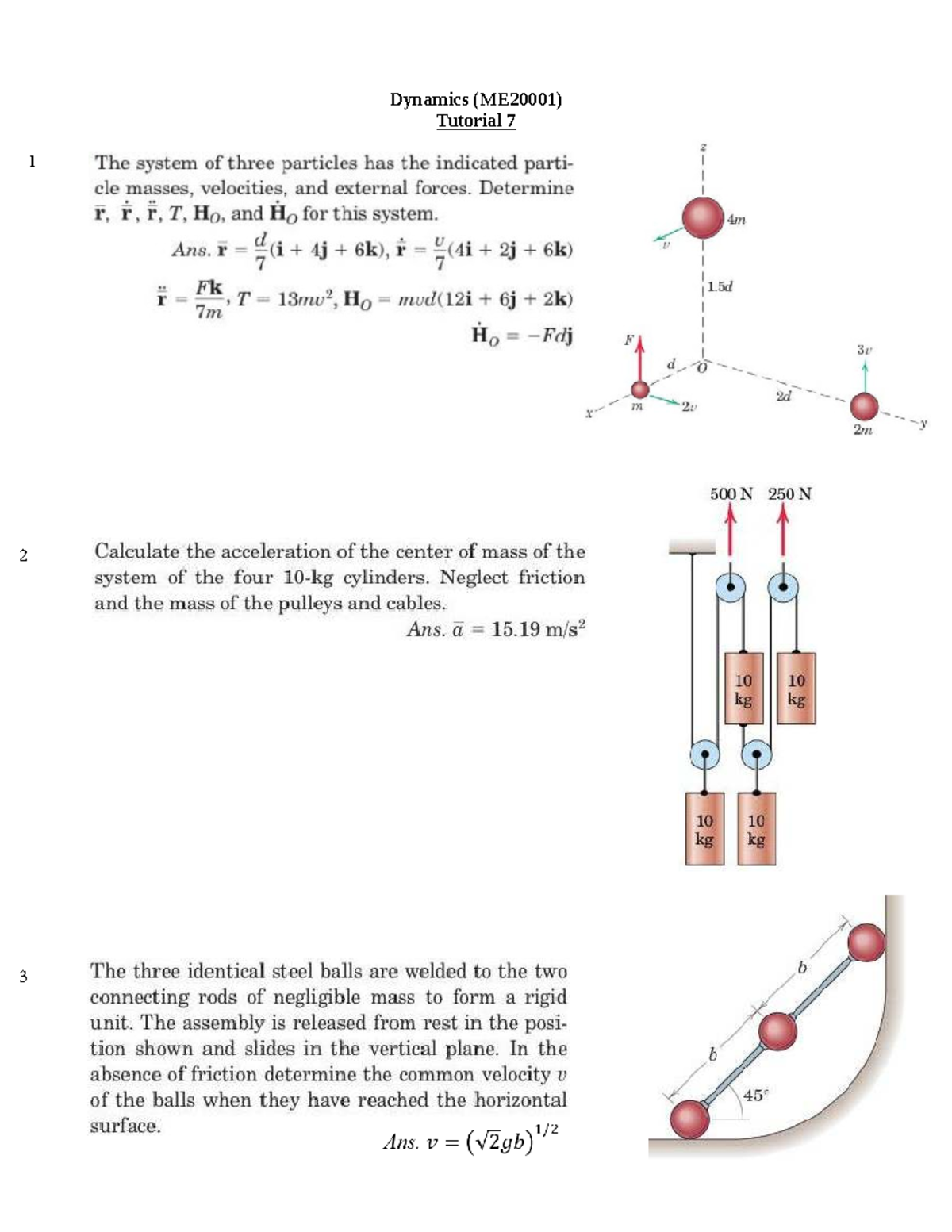 Tutorial 7 - Questions for Dynamics class test preparation - Dynamics ...