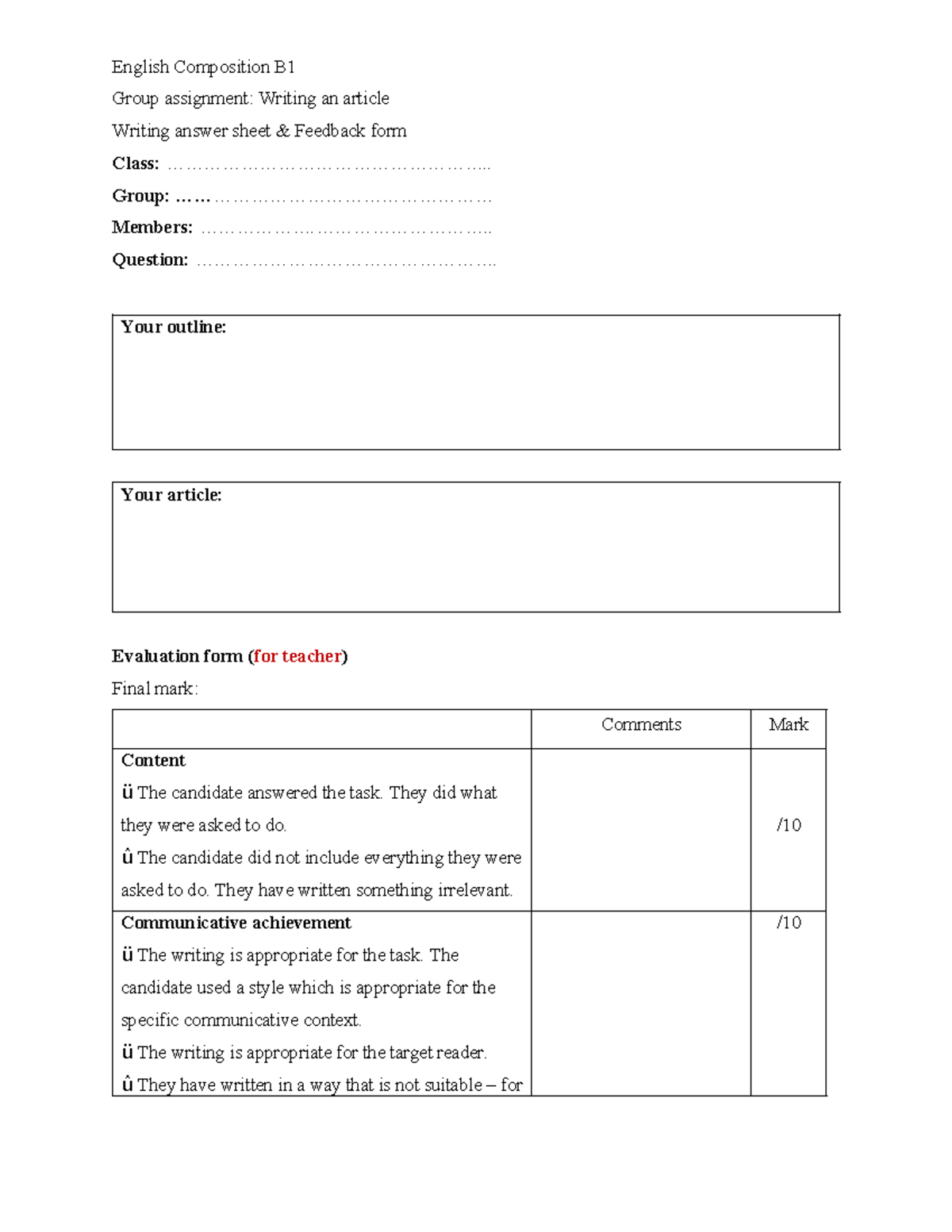 Z-Assignment 2 for group (answer sheet) - English Composition B Group ...