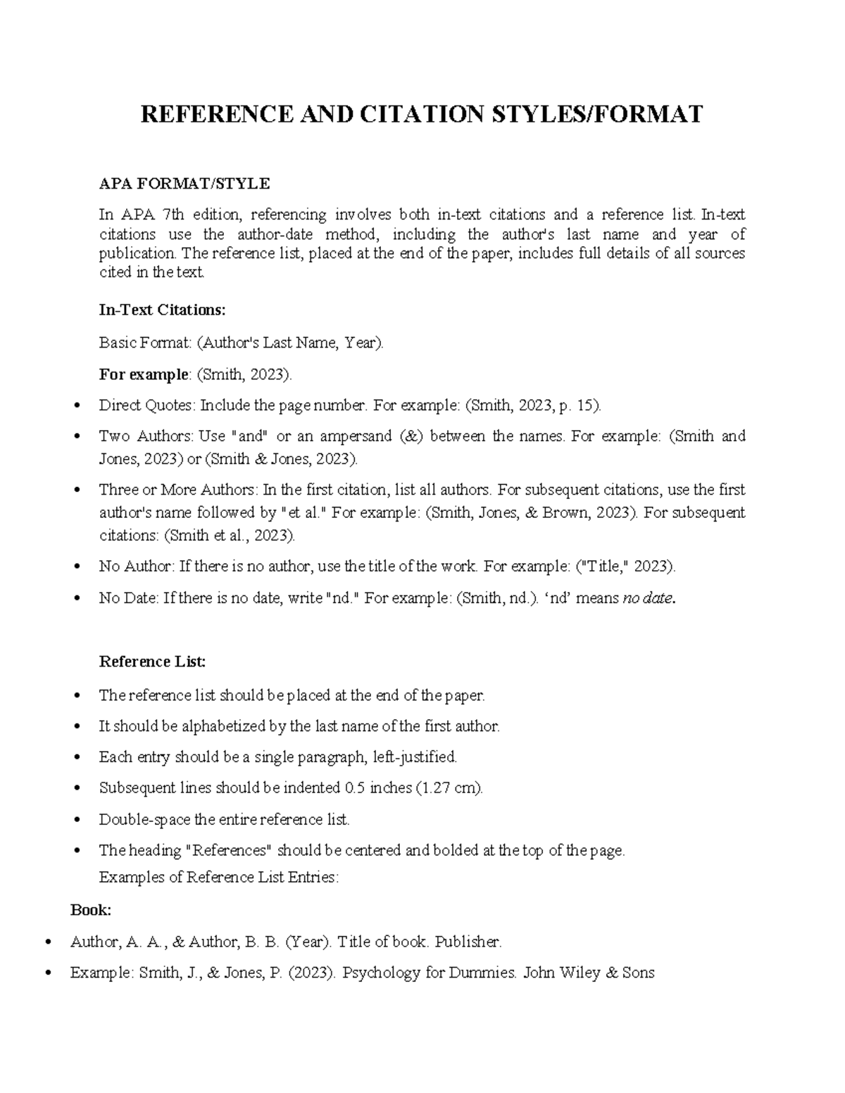 How to Reference in APA Format (7th Edition) - Studocu