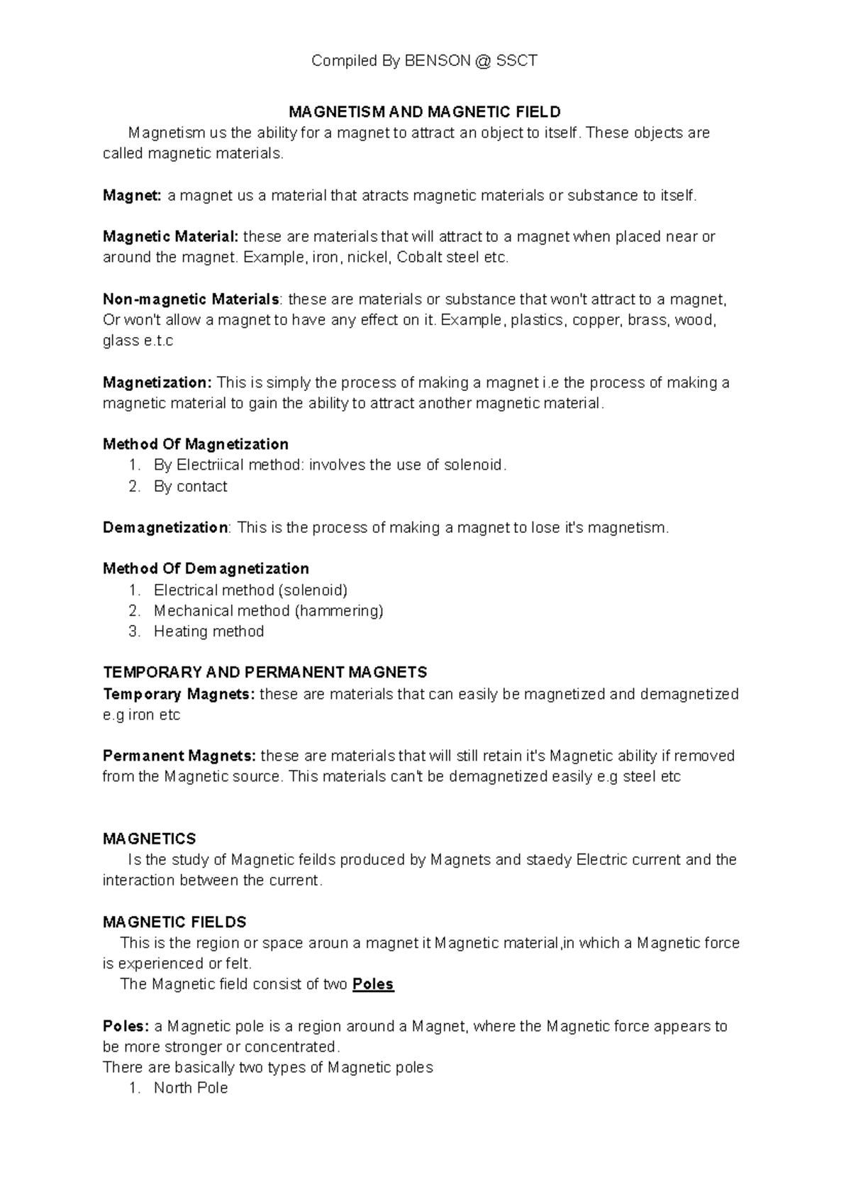 PHY 102 Magnetism: Comprehensive Study Guide and Practice Manual - Studocu
