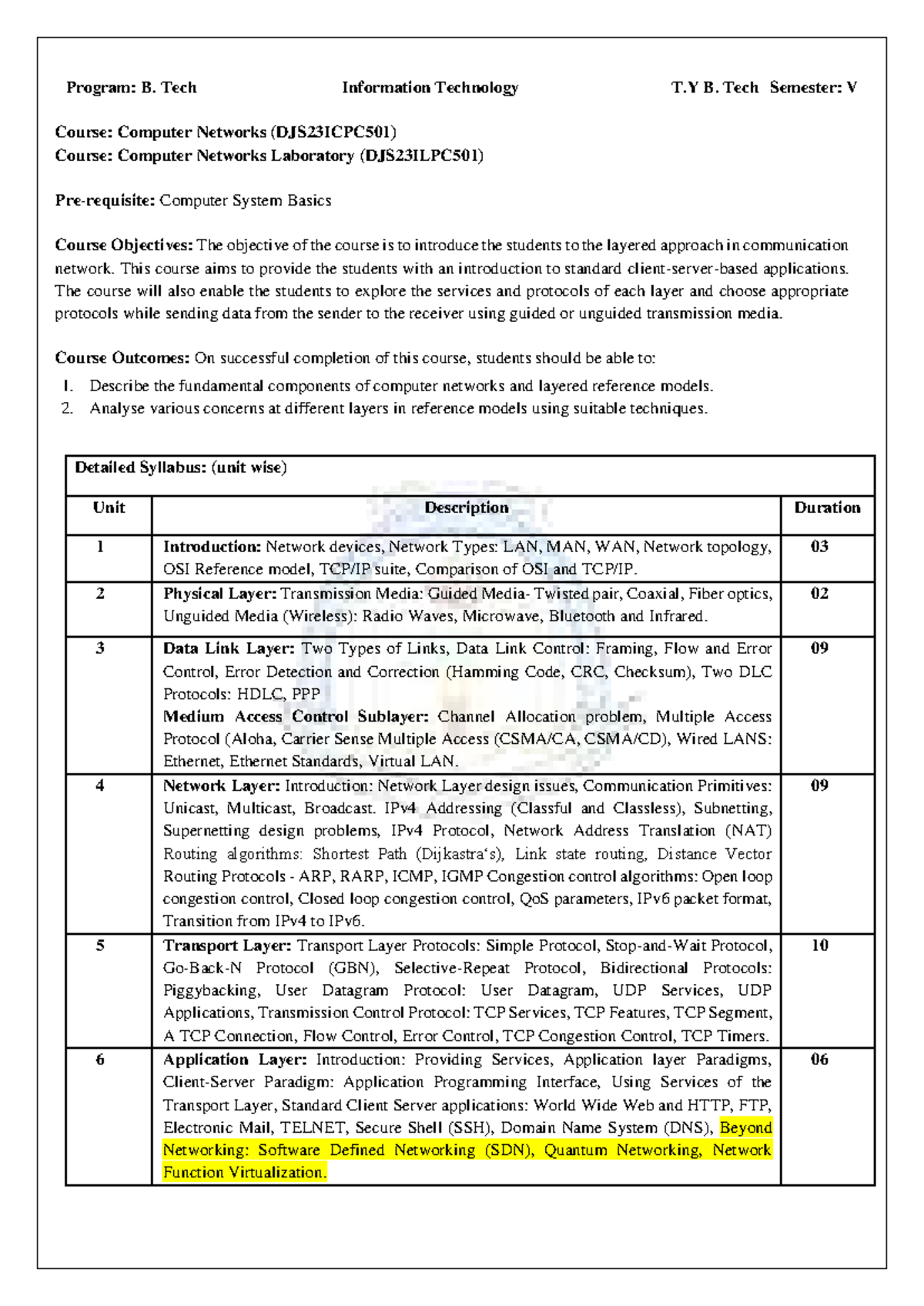 Computer Networks Syllabus (DJS23ICPC501 & DJS23ILPC501) - Studocu